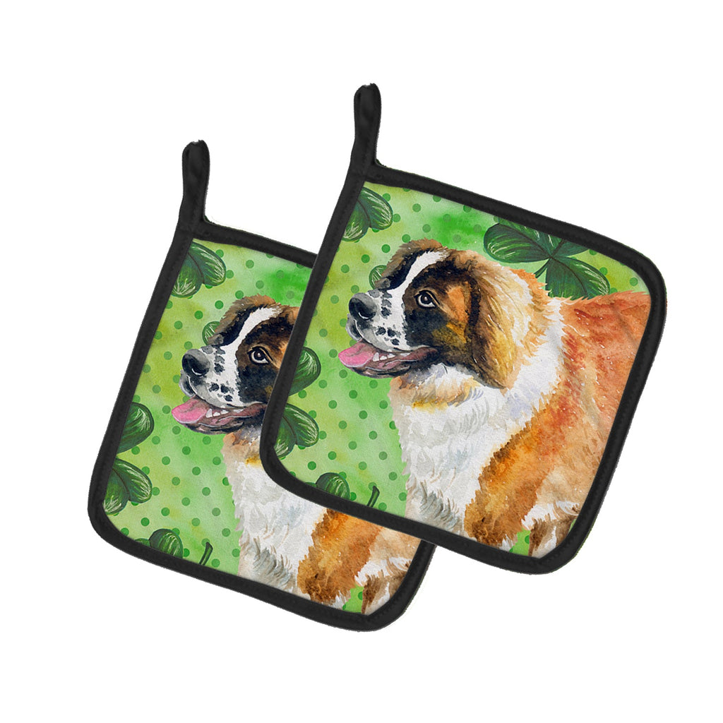 Saint Bernard St Patrick's Pot Holder Set of 2 Heat Resistant Quilted Hot Pads 7.5 x 7.5 Inch, Insulated Kitchen Trivets for Cooking & Baking