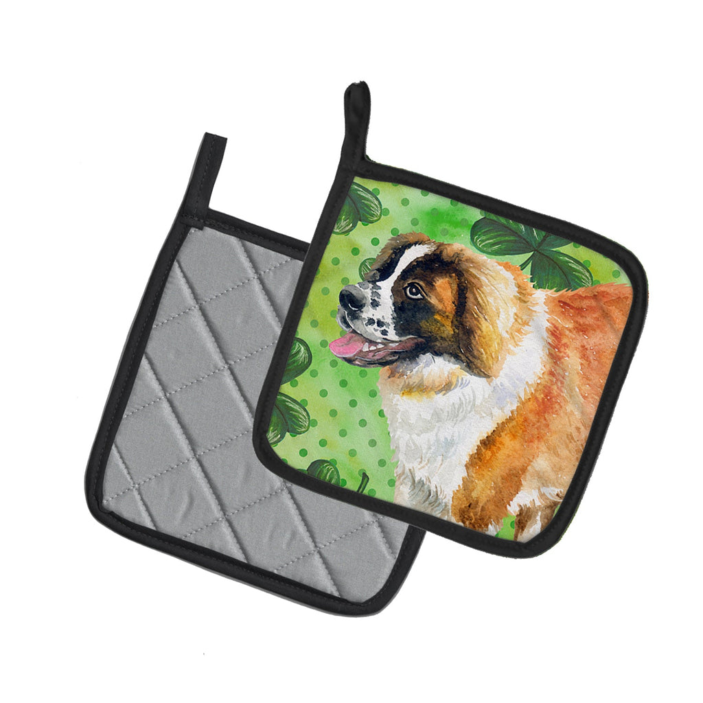 Saint Bernard St Patrick's Pot Holder Set of 2 Heat Resistant Quilted Hot Pads 7.5 x 7.5 Inch, Insulated Kitchen Trivets for Cooking & Baking