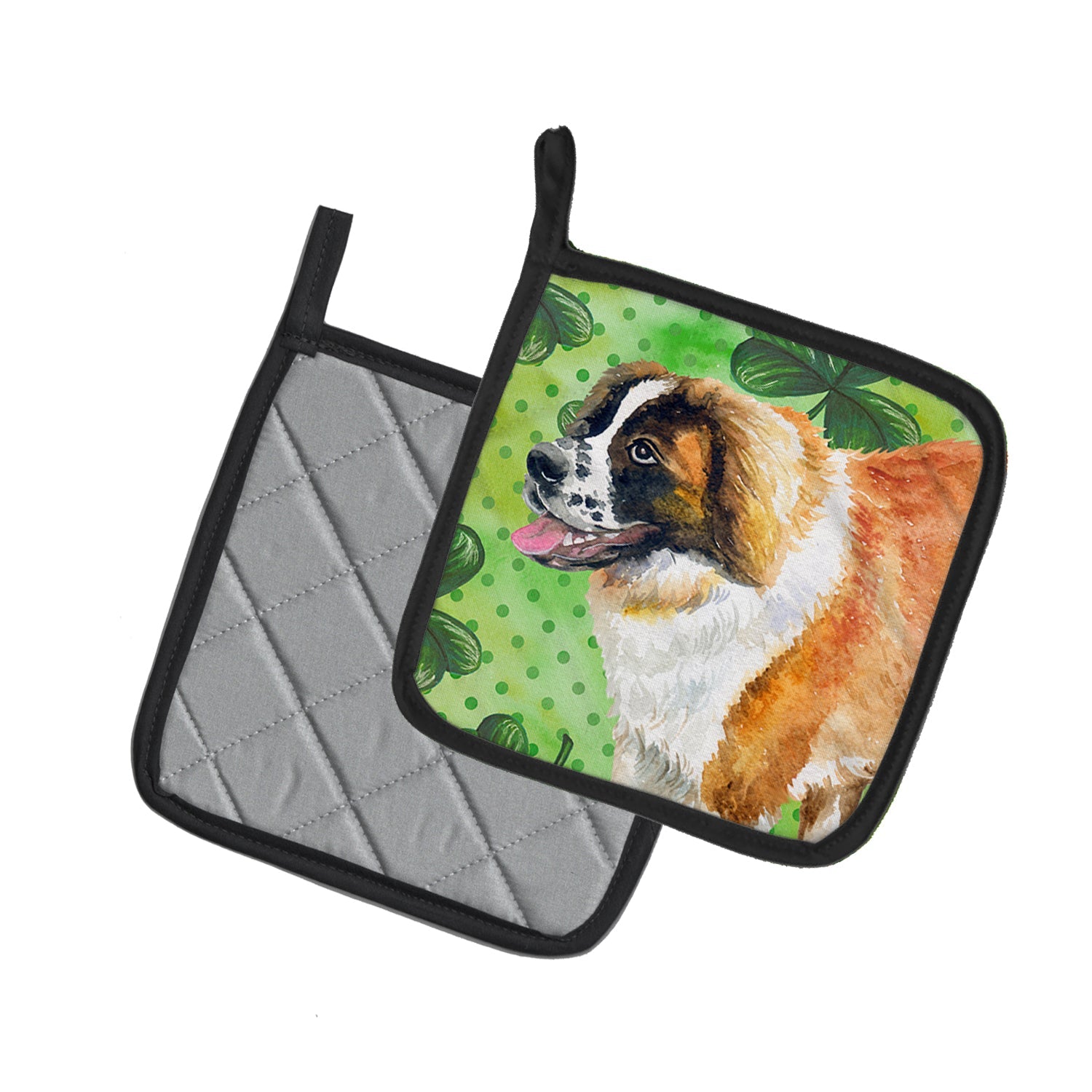 Saint Bernard St Patrick's Pot Holder Set of 2 Heat Resistant Quilted Hot Pads 7.5 x 7.5 Inch, Insulated Kitchen Trivets for Cooking & Baking