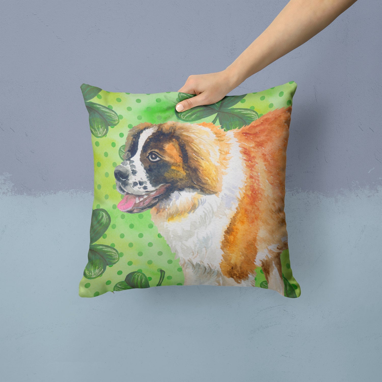 Saint Bernard St Patrick's Decorative Throw Pillow 14x14 Indoor Outdoor Accent Cushion, Fabric Cover with Insert for Sofa, Bed, Porch & Living Room