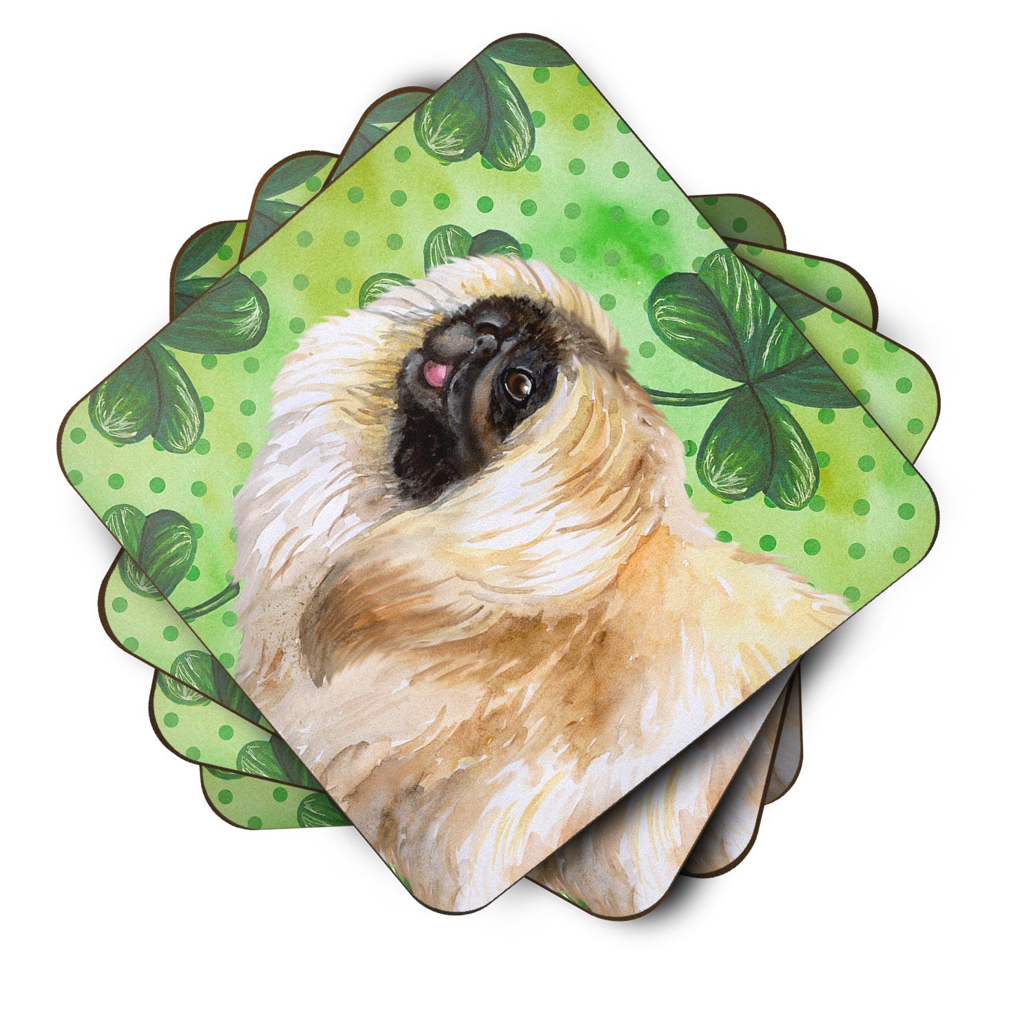 Pekingese St Patrick's Foam Coasters Set of 4 Cup Coasters for Indoor Outdoor, Tabletop Protection, Anti Slip, Mouse pad Material