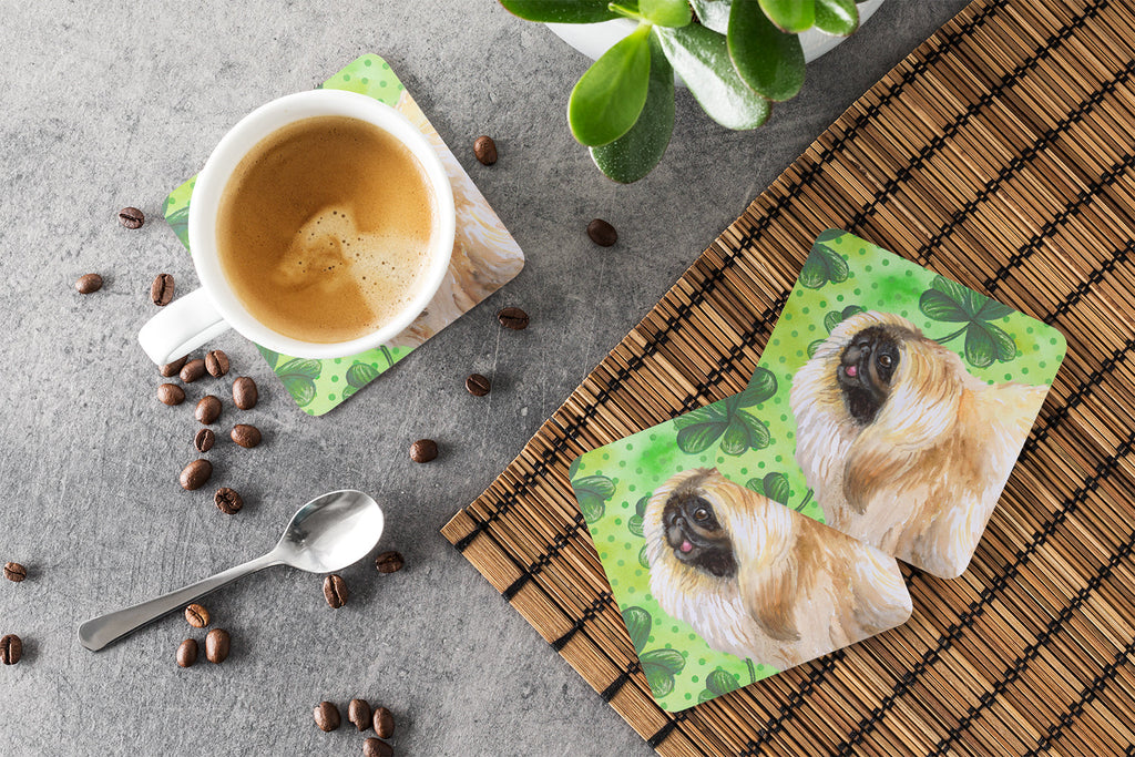 Pekingese St Patrick's Foam Coasters Set of 4 Cup Coasters for Indoor Outdoor, Tabletop Protection, Anti Slip, Mouse pad Material
