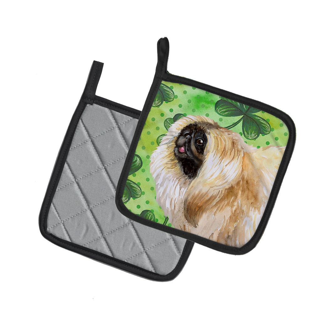 Pekingese St Patrick's Pot Holder Set of 2 Heat Resistant Quilted Hot Pads 7.5 x 7.5 Inch, Insulated Kitchen Trivets for Cooking & Baking