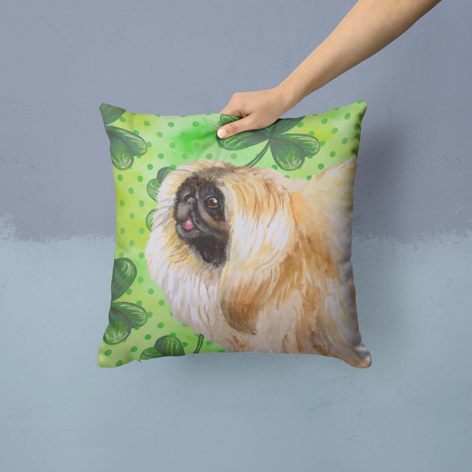 Pekingese St Patrick's Decorative Throw Pillow 14x14 Indoor Outdoor Accent Cushion, Fabric Cover with Insert for Sofa, Bed, Porch & Living Room
