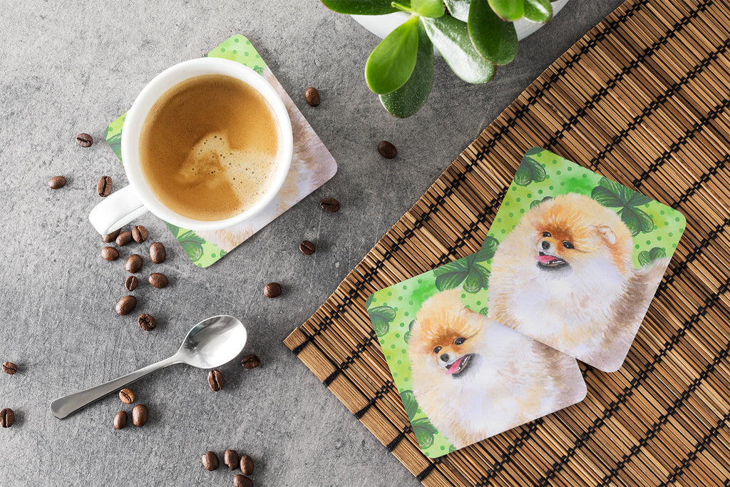 Pomeranian St Patrick's Foam Coasters Set of 4 Cup Coasters for Indoor Outdoor, Tabletop Protection, Anti Slip, Mouse pad Material
