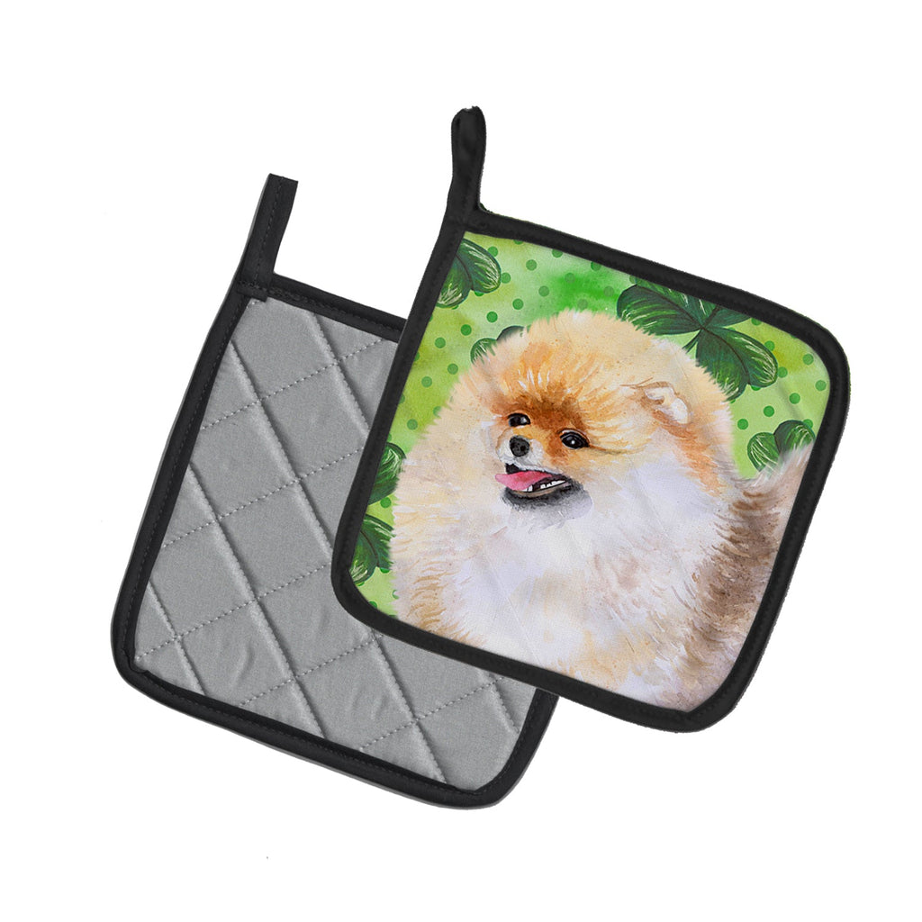 Pomeranian St Patrick's Pot Holder Set of 2 Heat Resistant Quilted Hot Pads 7.5 x 7.5 Inch, Insulated Kitchen Trivets for Cooking & Baking
