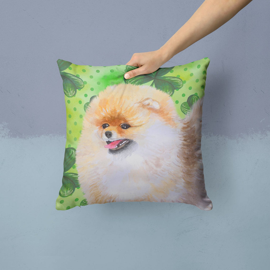 Pomeranian St Patrick's Decorative Throw Pillow 14x14 Indoor Outdoor Accent Cushion, Fabric Cover with Insert for Sofa, Bed, Porch & Living Room