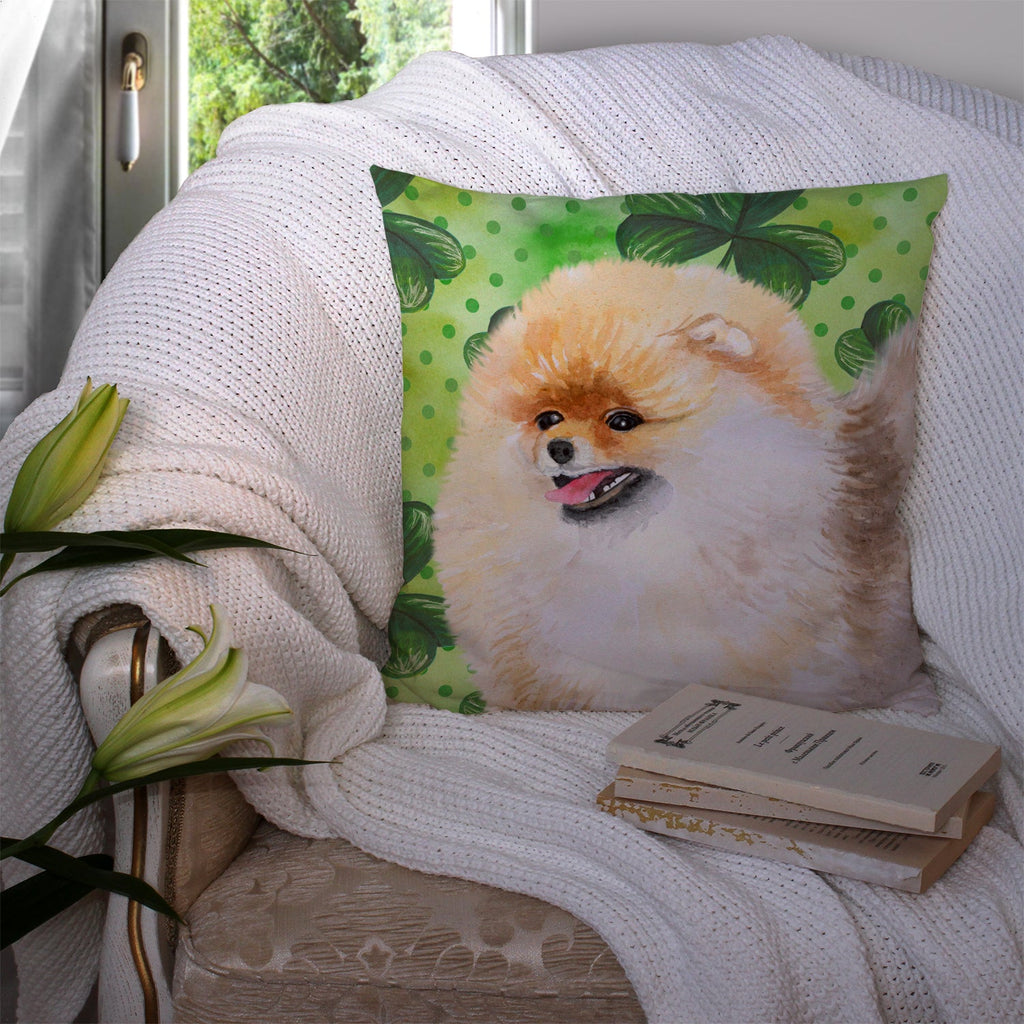 Pomeranian St Patrick's Decorative Throw Pillow 14x14 Indoor Outdoor Accent Cushion, Fabric Cover with Insert for Sofa, Bed, Porch & Living Room