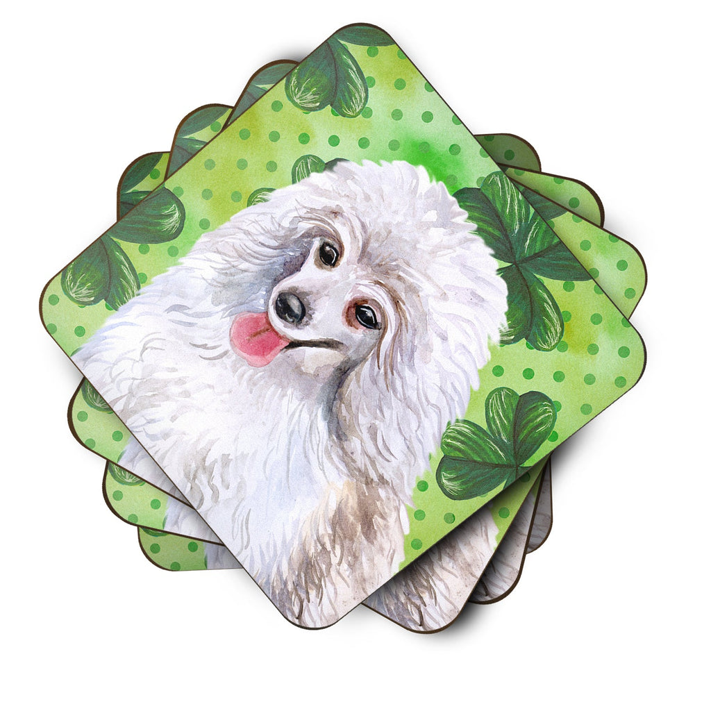 Medium White Poodle St Patrick's Foam Coasters Set of 4 Cup Coasters for Indoor Outdoor, Tabletop Protection, Anti Slip, Mouse pad Material