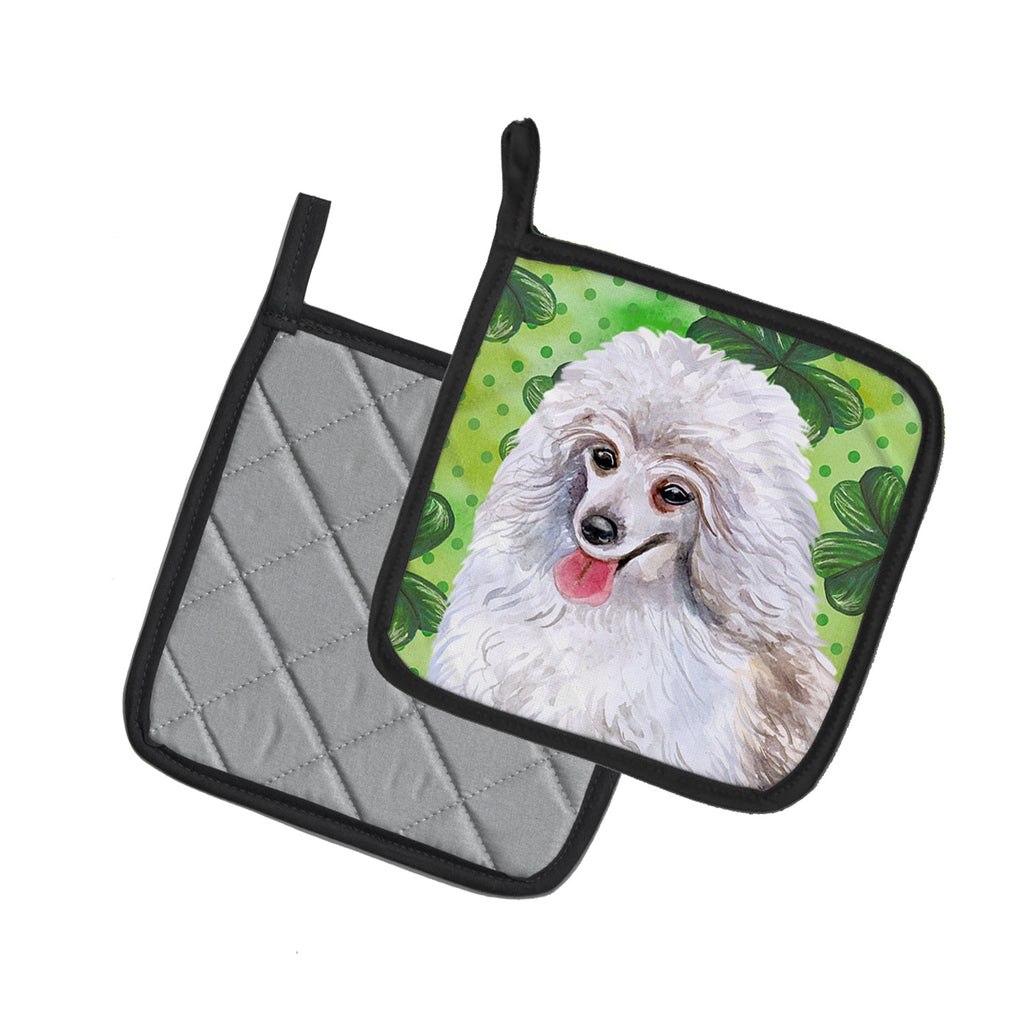 Medium White Poodle St Patrick's Pot Holder Set of 2 Heat Resistant Quilted Hot Pads 7.5 x 7.5 Inch, Insulated Kitchen Trivets for Cooking & Baking