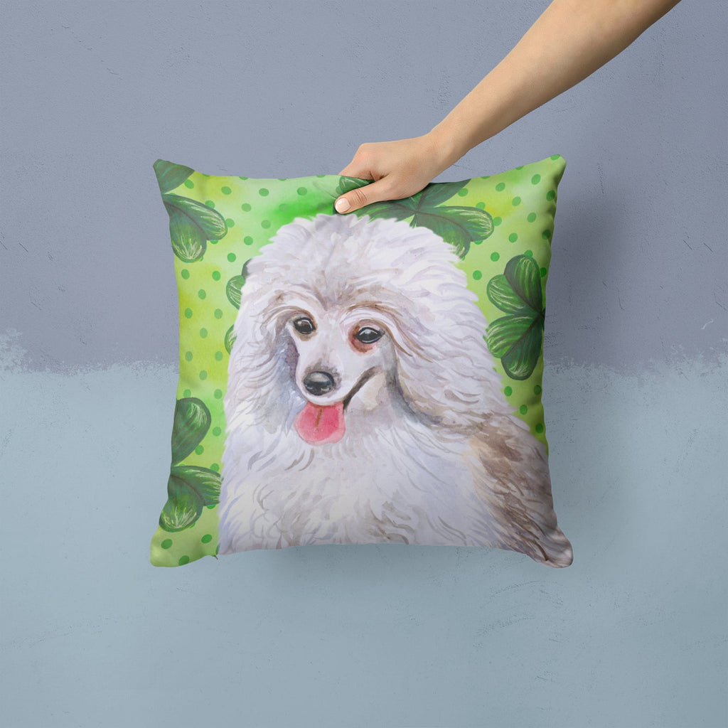 Medium White Poodle St Patrick's Decorative Throw Pillow 14x14 Indoor Outdoor Accent Cushion, Fabric Cover with Insert for Sofa, Bed, Porch & Living Room