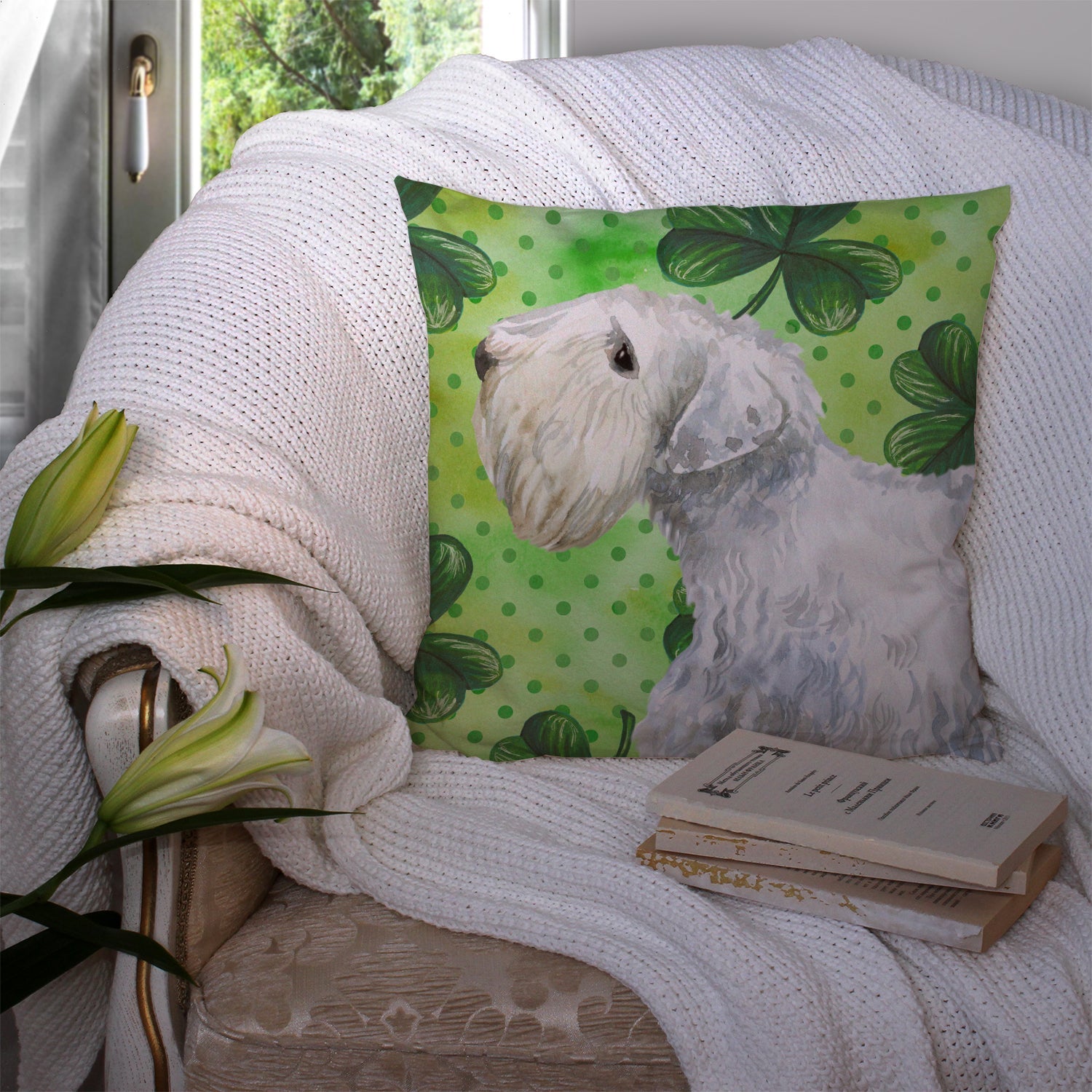 Sealyham Terrier St Patrick's Decorative Throw Pillow 14x14 Indoor Outdoor Accent Cushion, Fabric Cover with Insert for Sofa, Bed, Porch & Living Room
