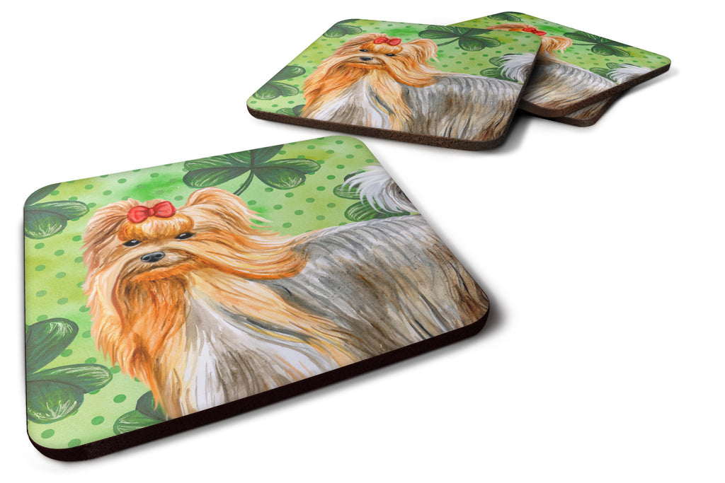 Yorkshire Terrier St Patrick's Foam Coasters Set of 4 Cup Coasters for Indoor Outdoor, Tabletop Protection, Anti Slip, Mouse pad Material