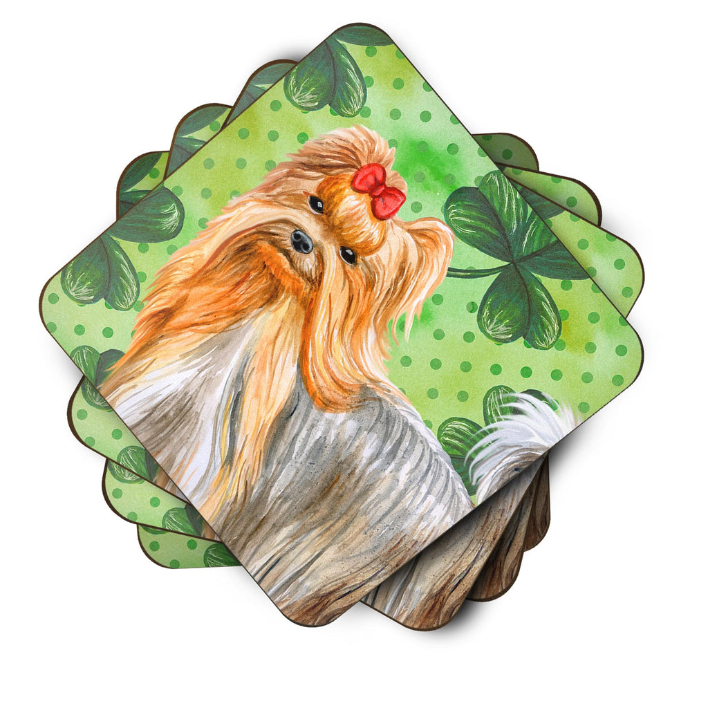 Yorkshire Terrier St Patrick's Foam Coasters Set of 4 Cup Coasters for Indoor Outdoor, Tabletop Protection, Anti Slip, Mouse pad Material