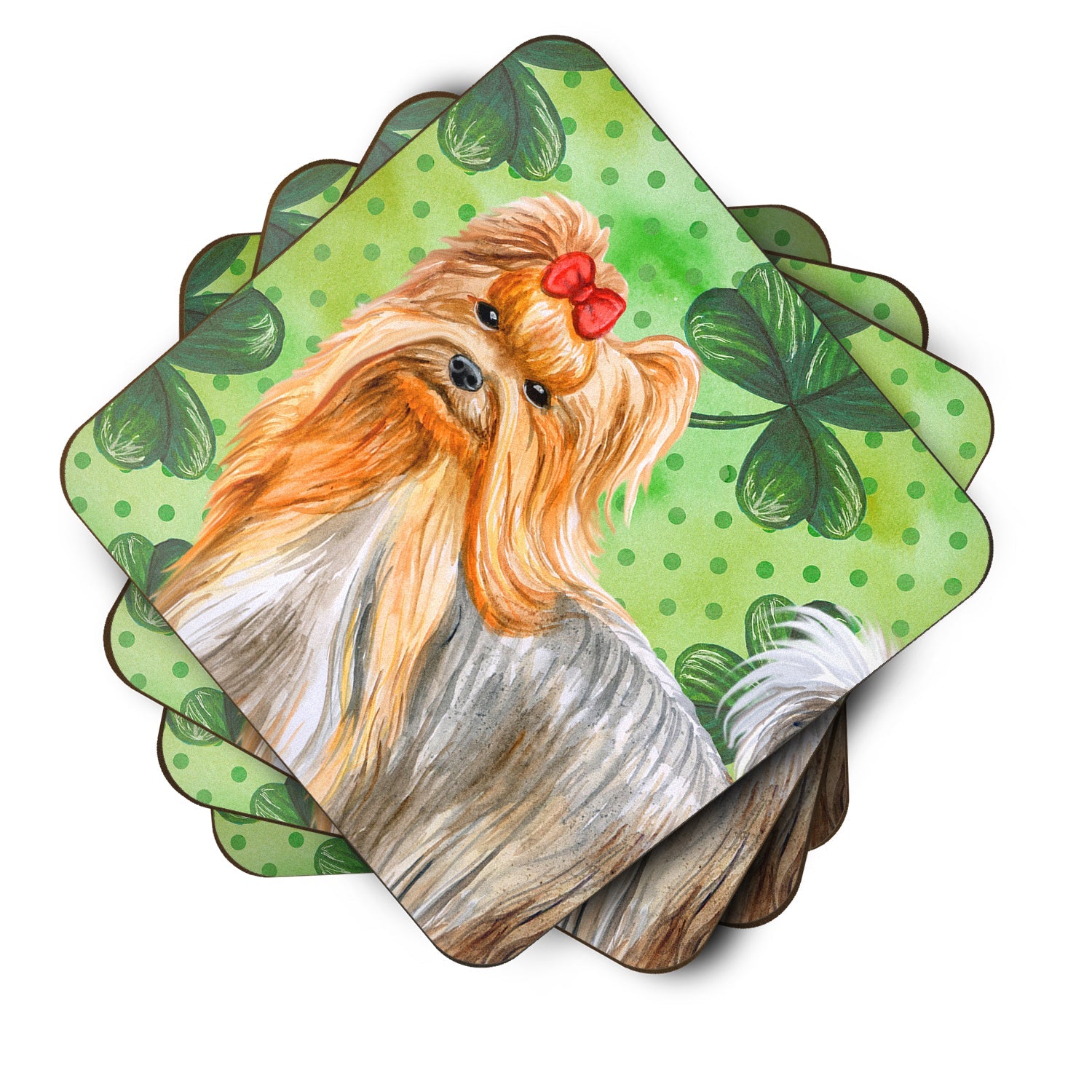 Yorkshire Terrier St Patrick's Foam Coasters Set of 4 Cup Coasters for Indoor Outdoor, Tabletop Protection, Anti Slip, Mouse pad Material