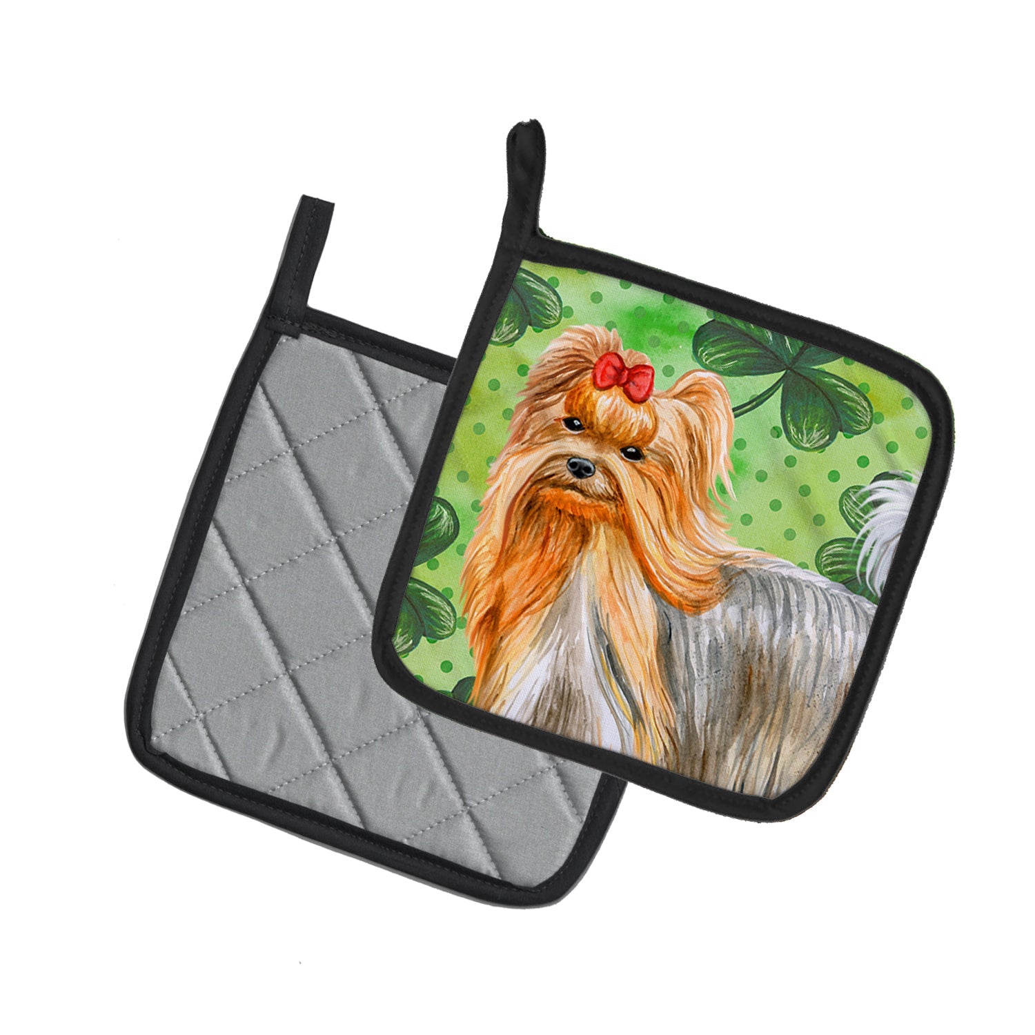 Yorkshire Terrier St Patrick's Pot Holder Set of 2 Heat Resistant Quilted Hot Pads 7.5 x 7.5 Inch, Insulated Kitchen Trivets for Cooking & Baking