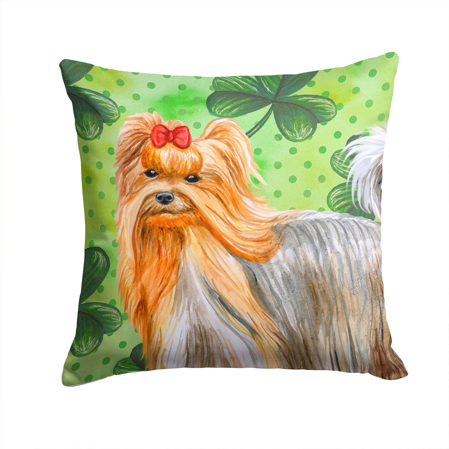 Yorkshire Terrier St Patrick's Decorative Throw Pillow 14x14 Indoor Outdoor Accent Cushion, Fabric Cover with Insert for Sofa, Bed, Porch & Living Room