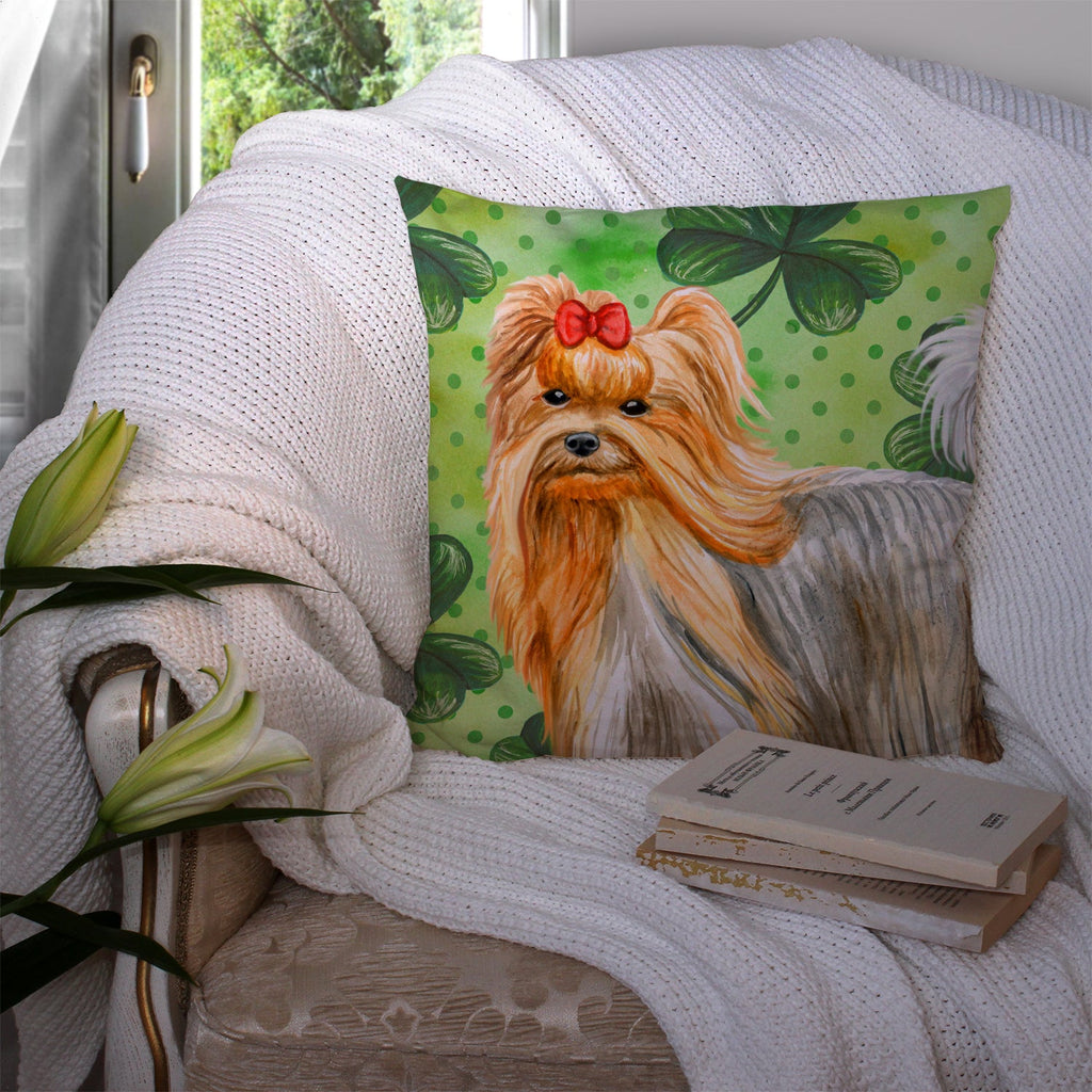 Yorkshire Terrier St Patrick's Decorative Throw Pillow 14x14 Indoor Outdoor Accent Cushion, Fabric Cover with Insert for Sofa, Bed, Porch & Living Room