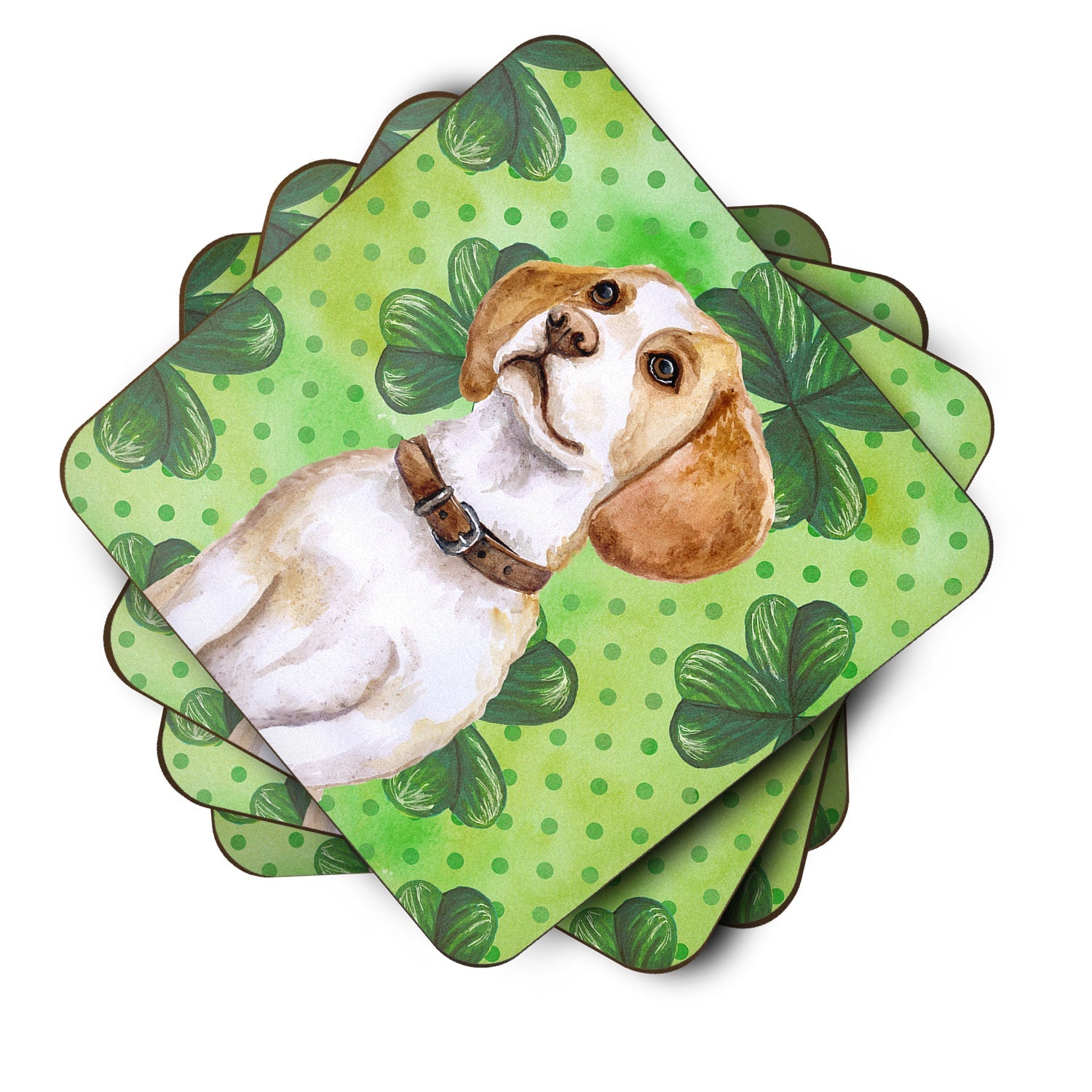 Beagle St Patrick's Foam Coasters Set of 4 Cup Coasters for Indoor Outdoor, Tabletop Protection, Anti Slip, Mouse pad Material