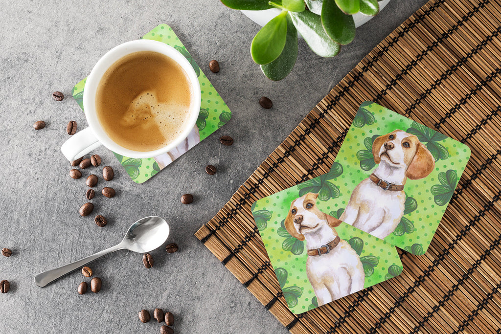Beagle St Patrick's Foam Coasters Set of 4 Cup Coasters for Indoor Outdoor, Tabletop Protection, Anti Slip, Mouse pad Material
