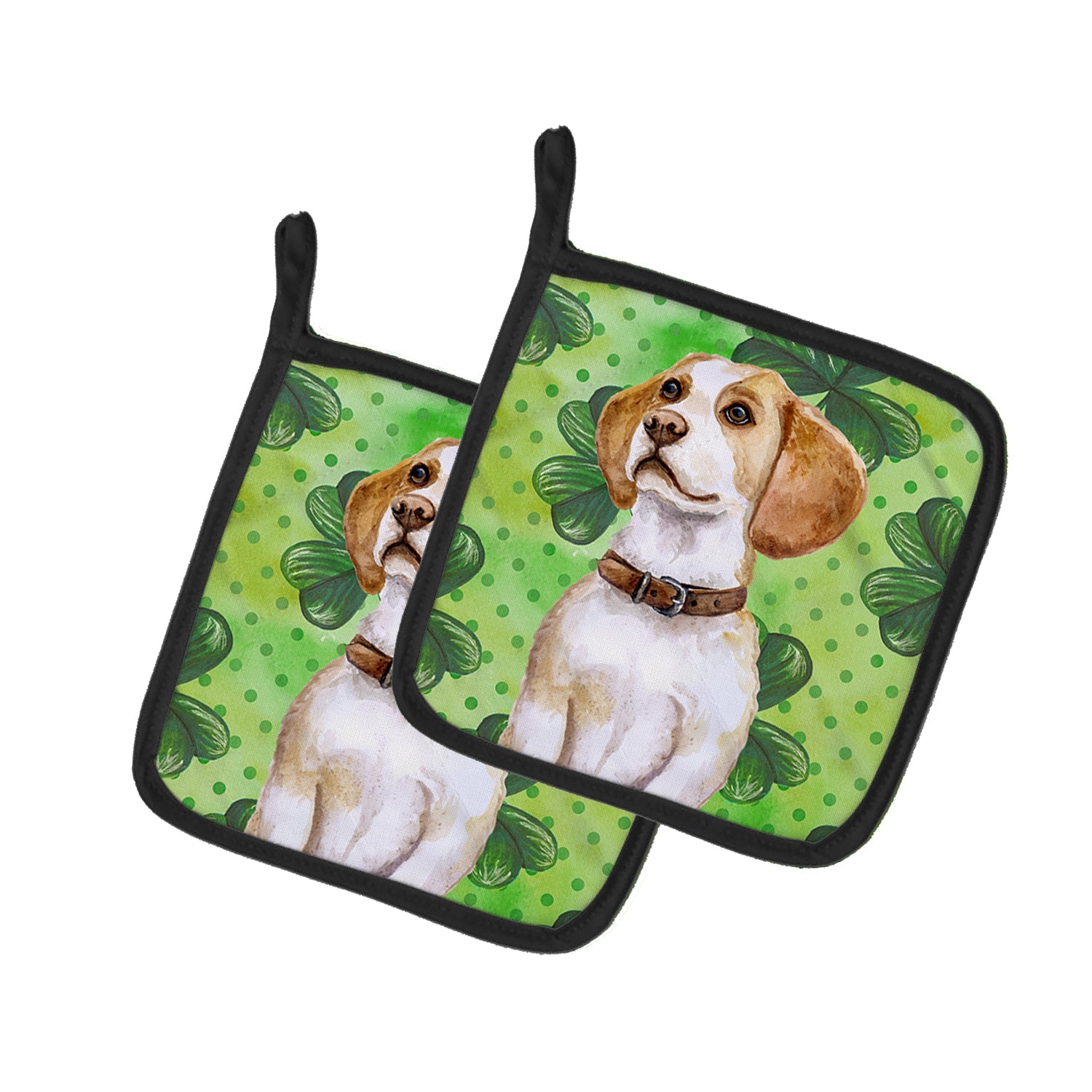 Beagle St Patrick's Pot Holder Set of 2 Heat Resistant Quilted Hot Pads 7.5 x 7.5 Inch, Insulated Kitchen Trivets for Cooking & Baking