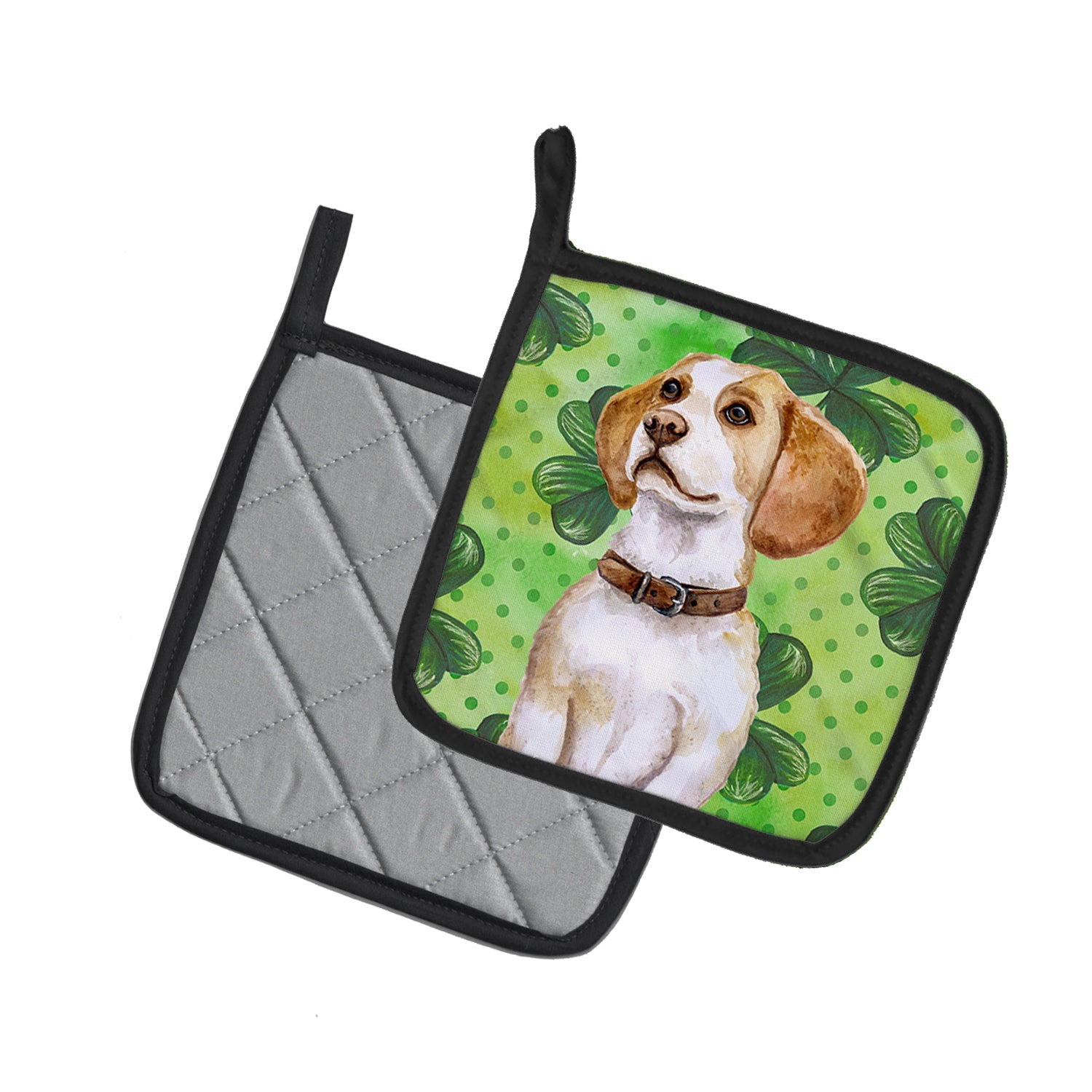 Beagle St Patrick's Pot Holder Set of 2 Heat Resistant Quilted Hot Pads 7.5 x 7.5 Inch, Insulated Kitchen Trivets for Cooking & Baking