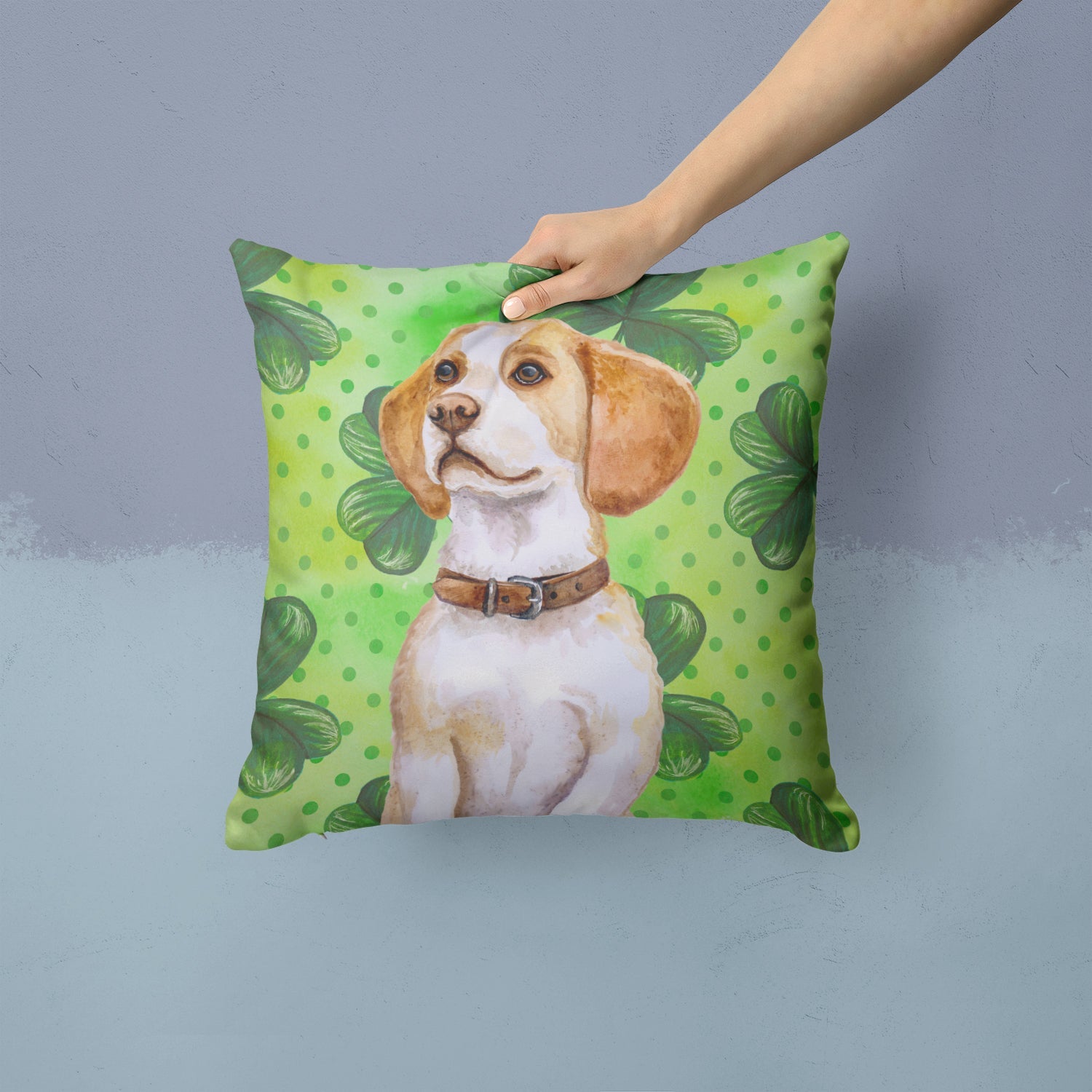 Beagle St Patrick's Decorative Throw Pillow 14x14 Indoor Outdoor Accent Cushion, Fabric Cover with Insert for Sofa, Bed, Porch & Living Room