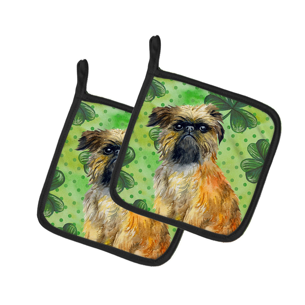 Brussels Griffon St Patrick's Pot Holder Set of 2 Heat Resistant Quilted Hot Pads 7.5 x 7.5 Inch, Insulated Kitchen Trivets for Cooking & Baking