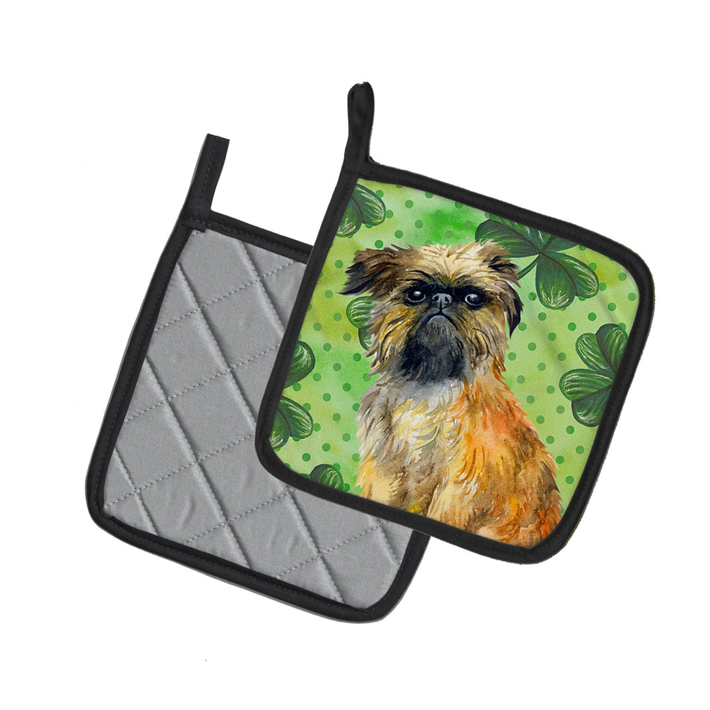 Brussels Griffon St Patrick's Pot Holder Set of 2 Heat Resistant Quilted Hot Pads 7.5 x 7.5 Inch, Insulated Kitchen Trivets for Cooking & Baking