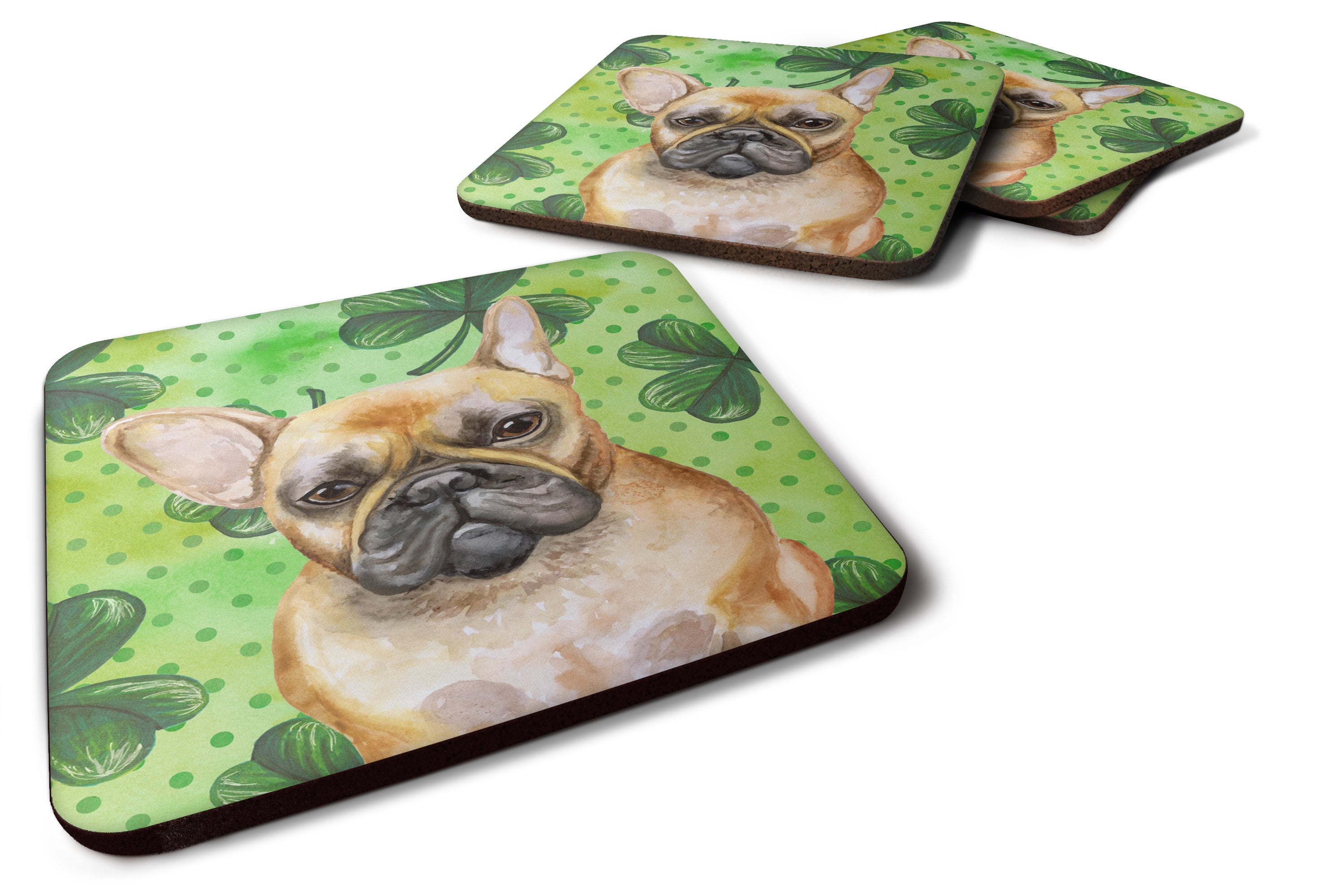 French Bulldog St Patrick's Foam Coasters Set of 4 Cup Coasters for Indoor Outdoor, Tabletop Protection, Anti Slip, Mouse pad Material