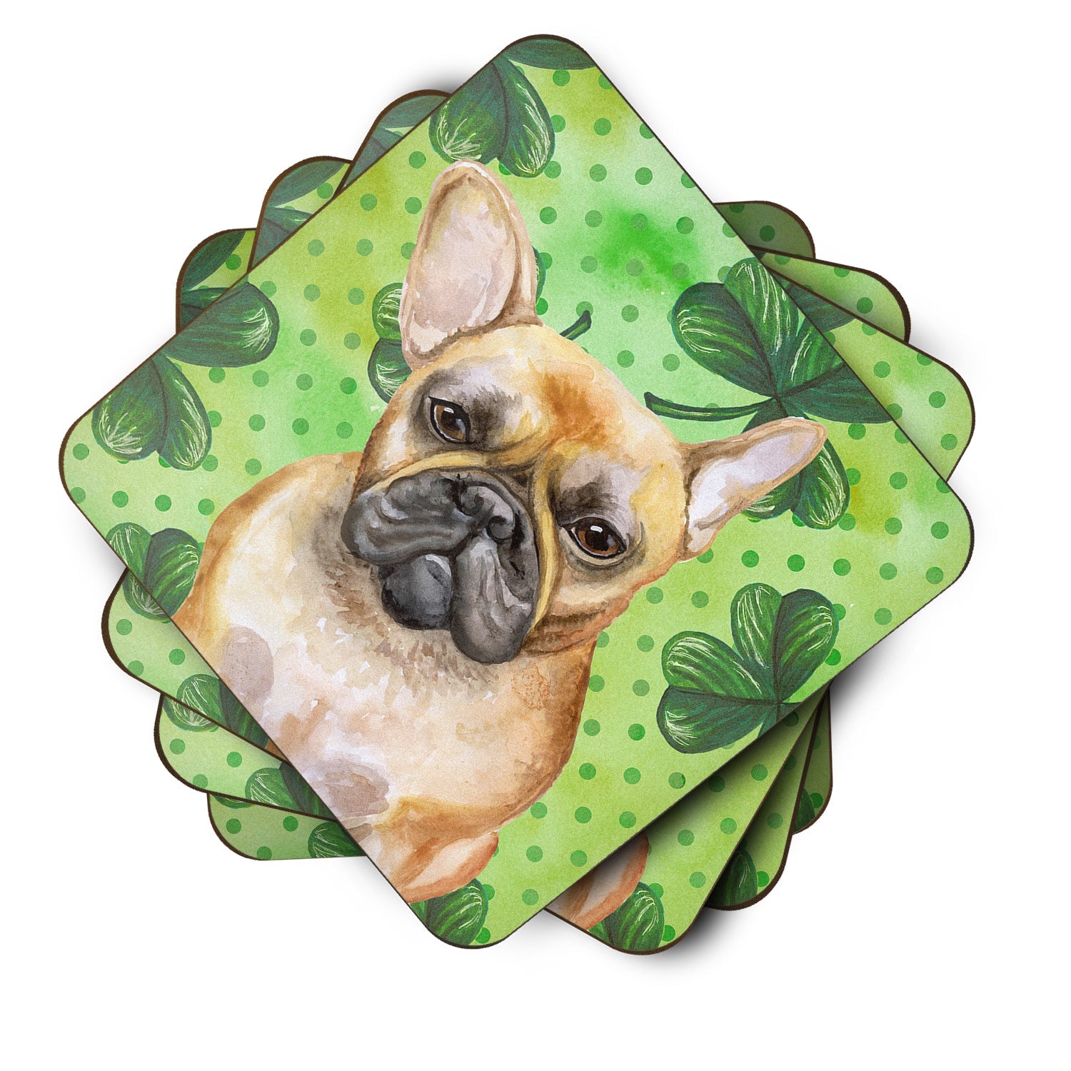 French Bulldog St Patrick's Foam Coasters Set of 4 Cup Coasters for Indoor Outdoor, Tabletop Protection, Anti Slip, Mouse pad Material