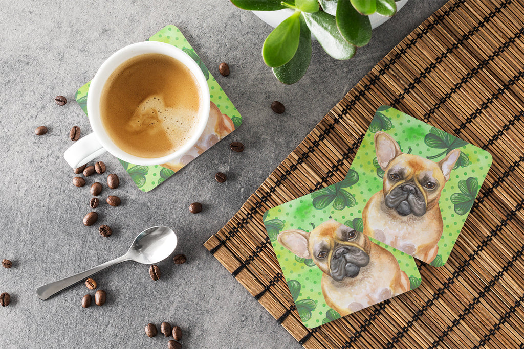 French Bulldog St Patrick's Foam Coasters Set of 4 Cup Coasters for Indoor Outdoor, Tabletop Protection, Anti Slip, Mouse pad Material