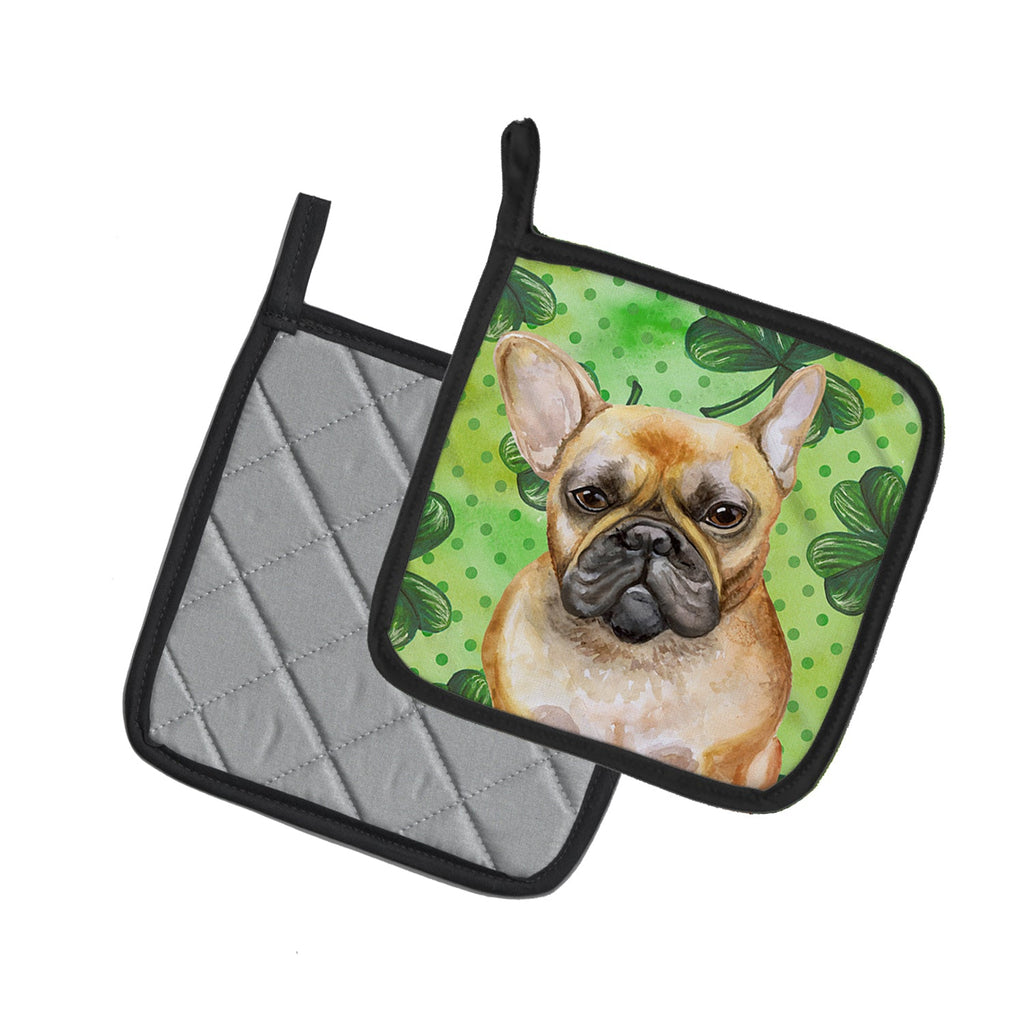 French Bulldog St Patrick's Pot Holder Set of 2 Heat Resistant Quilted Hot Pads 7.5 x 7.5 Inch, Insulated Kitchen Trivets for Cooking & Baking