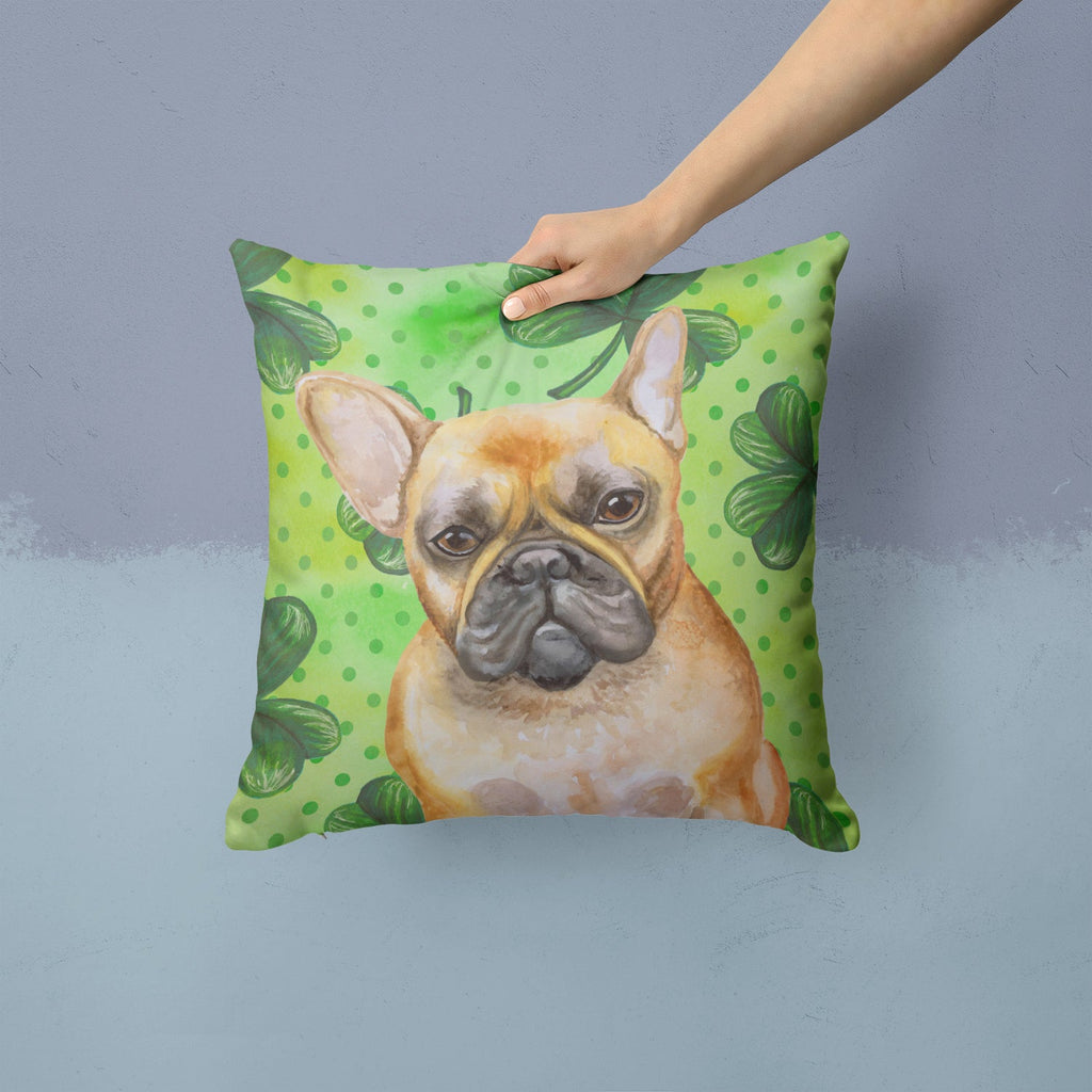 French Bulldog St Patrick's Decorative Throw Pillow 14x14 Indoor Outdoor Accent Cushion, Fabric Cover with Insert for Sofa, Bed, Porch & Living Room