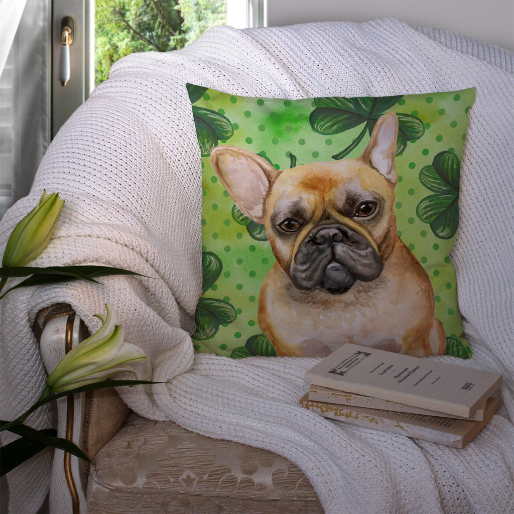 French Bulldog St Patrick's Decorative Throw Pillow 14x14 Indoor Outdoor Accent Cushion, Fabric Cover with Insert for Sofa, Bed, Porch & Living Room