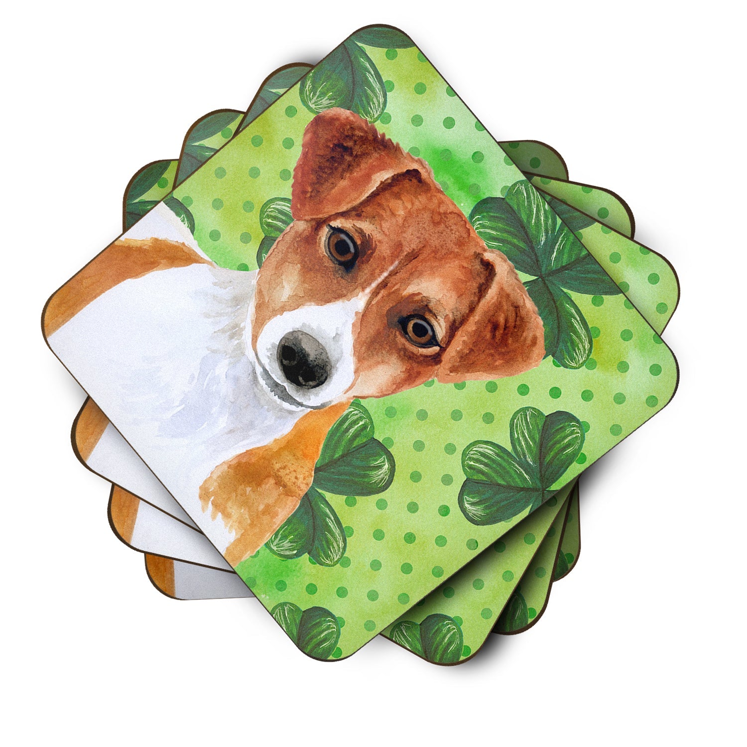 Jack Russell Terrier St Patrick's Foam Coasters Set of 4 Cup Coasters for Indoor Outdoor, Tabletop Protection, Anti Slip, Mouse pad Material