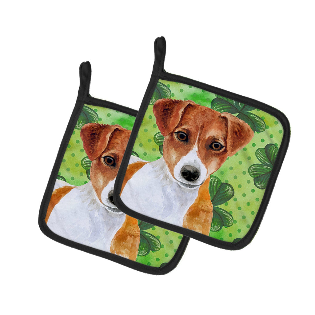 Jack Russell Terrier St Patrick's Pot Holder Set of 2 Heat Resistant Quilted Hot Pads 7.5 x 7.5 Inch, Insulated Kitchen Trivets for Cooking & Baking