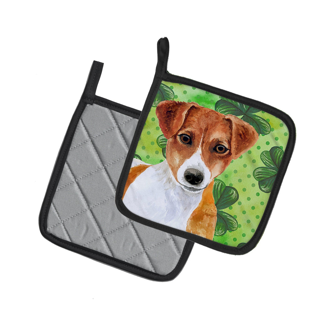 Jack Russell Terrier St Patrick's Pot Holder Set of 2 Heat Resistant Quilted Hot Pads 7.5 x 7.5 Inch, Insulated Kitchen Trivets for Cooking & Baking