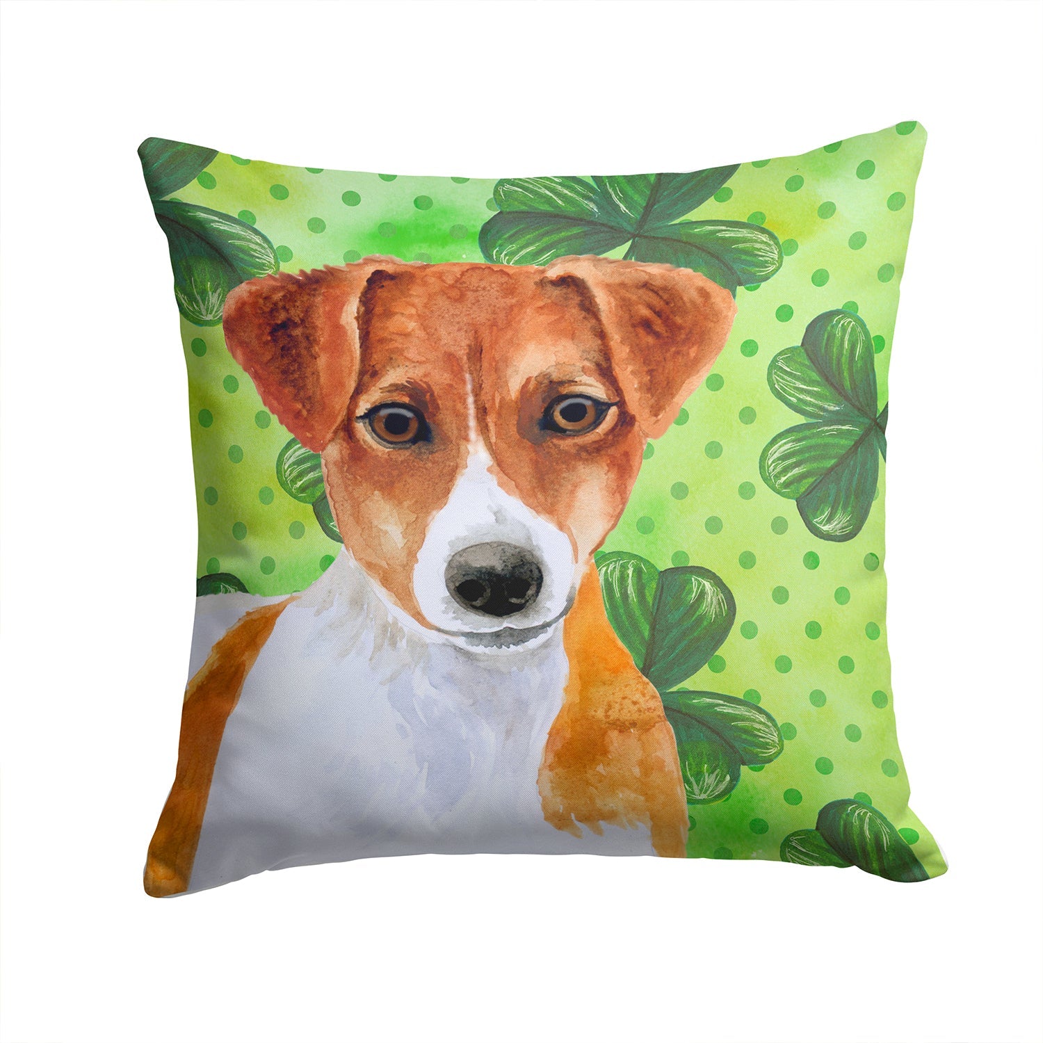 Jack Russell Terrier St Patrick's Decorative Throw Pillow 14x14 Indoor Outdoor Accent Cushion, Fabric Cover with Insert for Sofa, Bed, Porch & Living Room