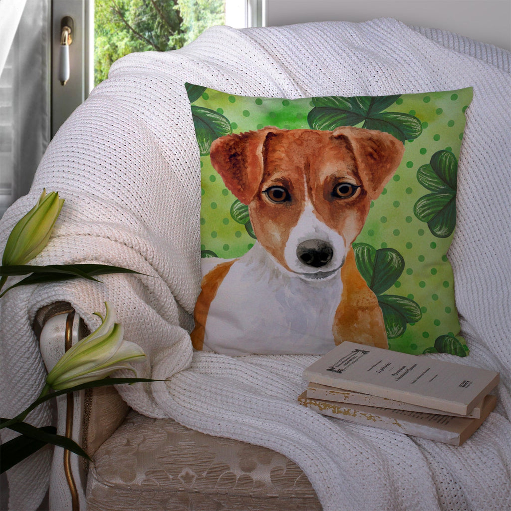 Jack Russell Terrier St Patrick's Decorative Throw Pillow 14x14 Indoor Outdoor Accent Cushion, Fabric Cover with Insert for Sofa, Bed, Porch & Living Room