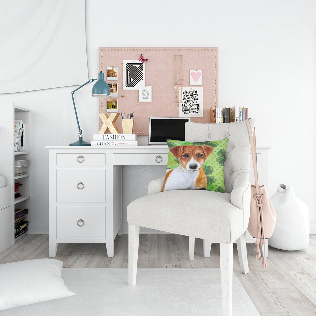Jack Russell Terrier St Patrick's Decorative Throw Pillow 14x14 Indoor Outdoor Accent Cushion, Fabric Cover with Insert for Sofa, Bed, Porch & Living Room
