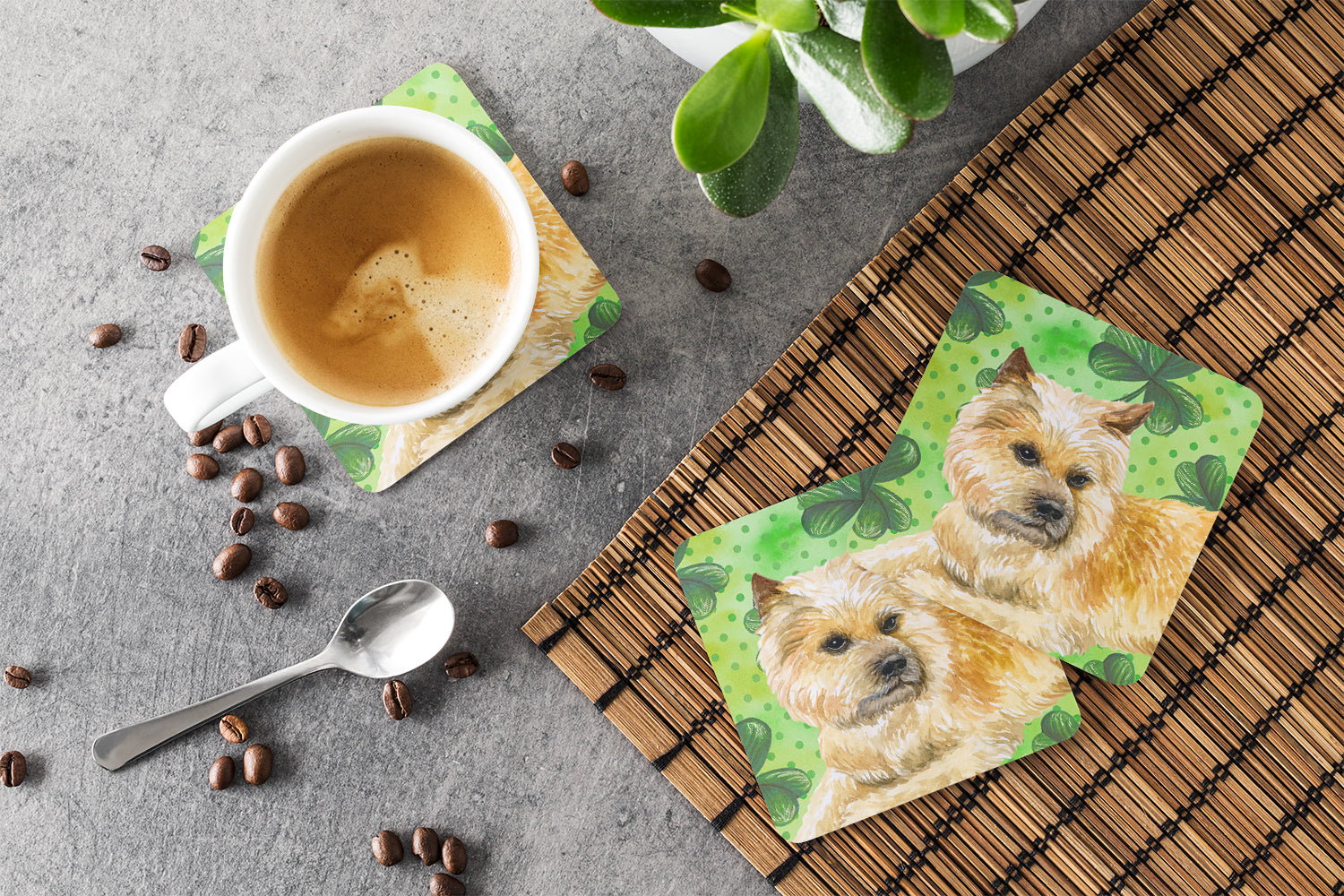 Cairn Terrier St Patrick's Foam Coasters Set of 4 Cup Coasters for Indoor Outdoor, Tabletop Protection, Anti Slip, Mouse pad Material