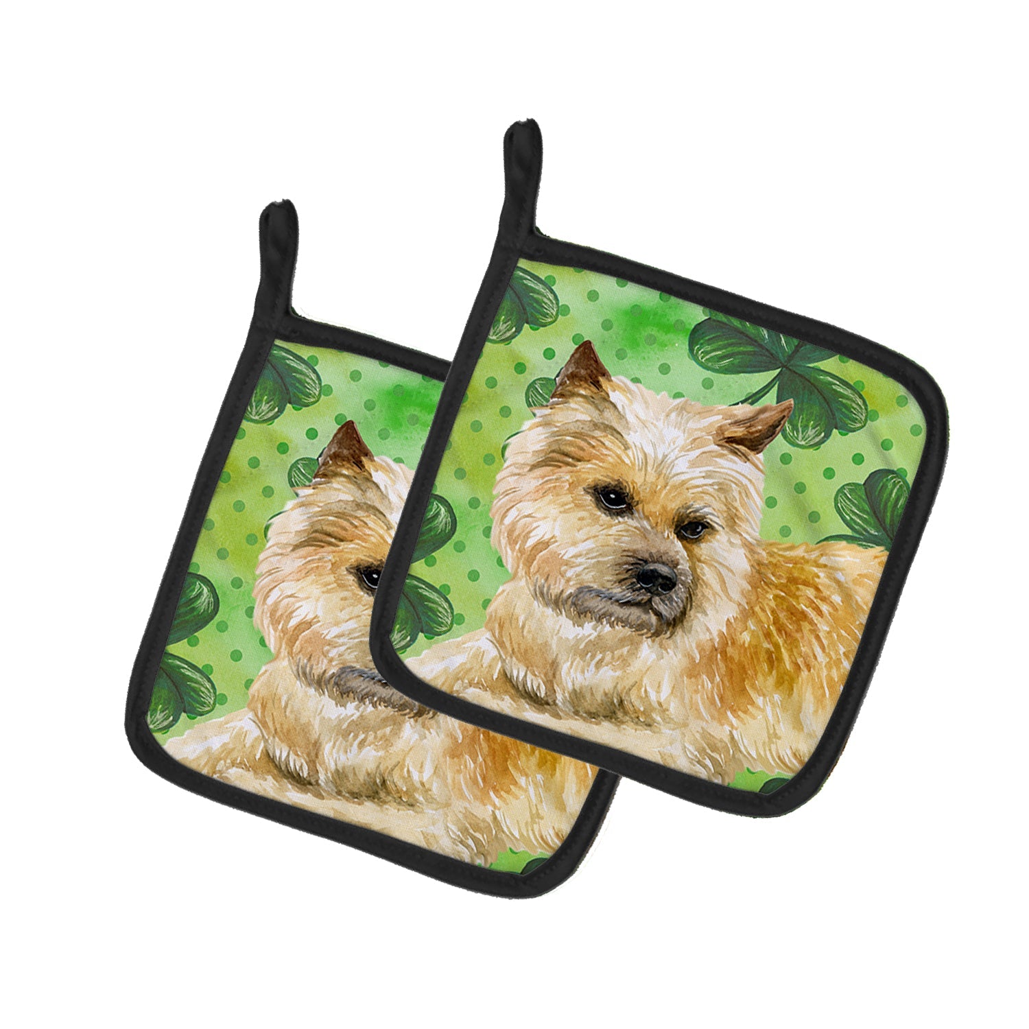 Cairn Terrier St Patrick's Pot Holder Set of 2 Heat Resistant Quilted Hot Pads 7.5 x 7.5 Inch, Insulated Kitchen Trivets for Cooking & Baking