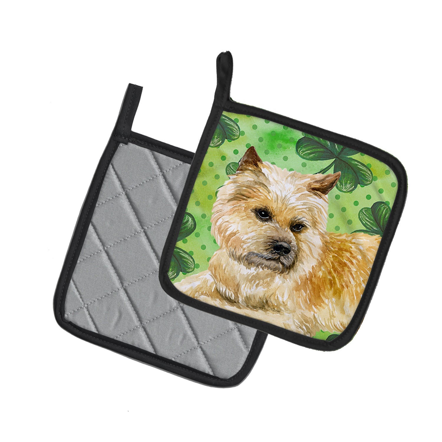 Cairn Terrier St Patrick's Pot Holder Set of 2 Heat Resistant Quilted Hot Pads 7.5 x 7.5 Inch, Insulated Kitchen Trivets for Cooking & Baking