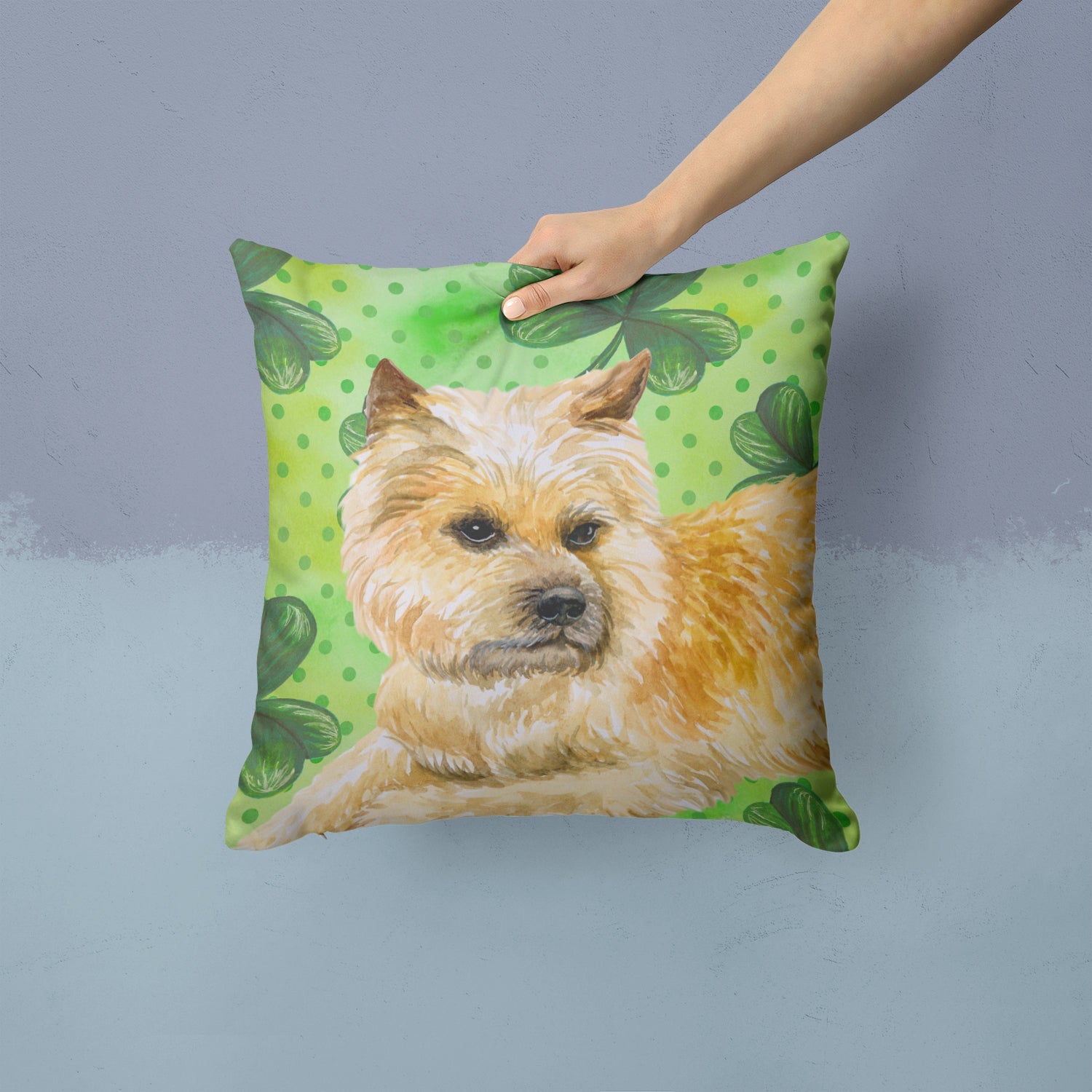 Cairn Terrier St Patrick's Decorative Throw Pillow 14x14 Indoor Outdoor Accent Cushion, Fabric Cover with Insert for Sofa, Bed, Porch & Living Room
