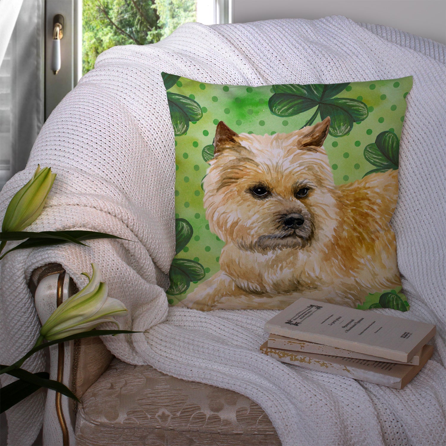 Cairn Terrier St Patrick's Decorative Throw Pillow 14x14 Indoor Outdoor Accent Cushion, Fabric Cover with Insert for Sofa, Bed, Porch & Living Room