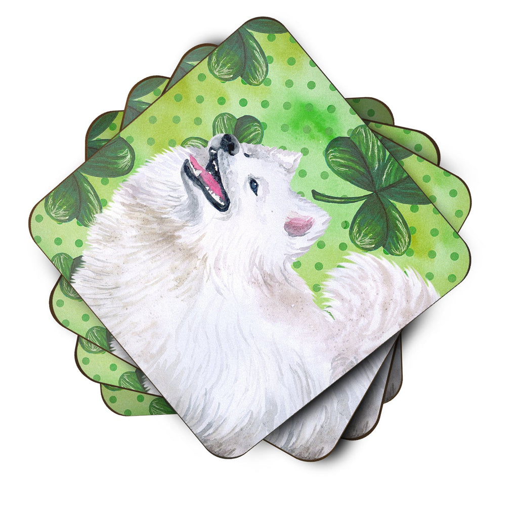 Samoyed St Patrick's Foam Coasters Set of 4 Cup Coasters for Indoor Outdoor, Tabletop Protection, Anti Slip, Mouse pad Material