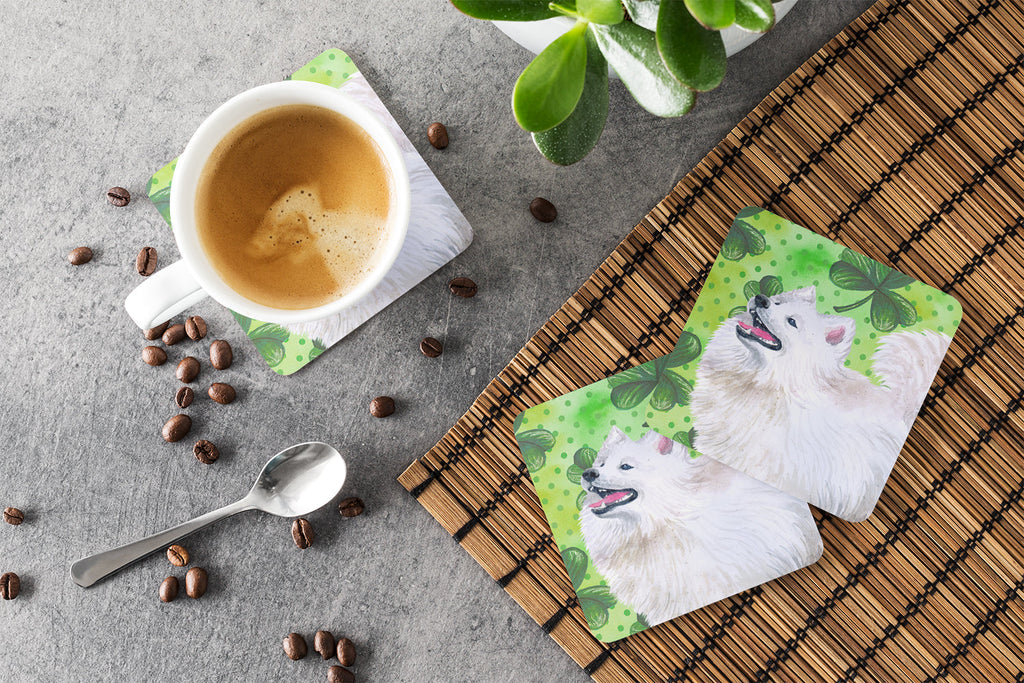 Samoyed St Patrick's Foam Coasters Set of 4 Cup Coasters for Indoor Outdoor, Tabletop Protection, Anti Slip, Mouse pad Material
