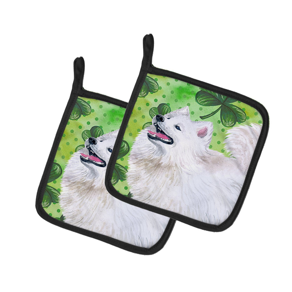Samoyed St Patrick's Pot Holder Set of 2 Heat Resistant Quilted Hot Pads 7.5 x 7.5 Inch, Insulated Kitchen Trivets for Cooking & Baking