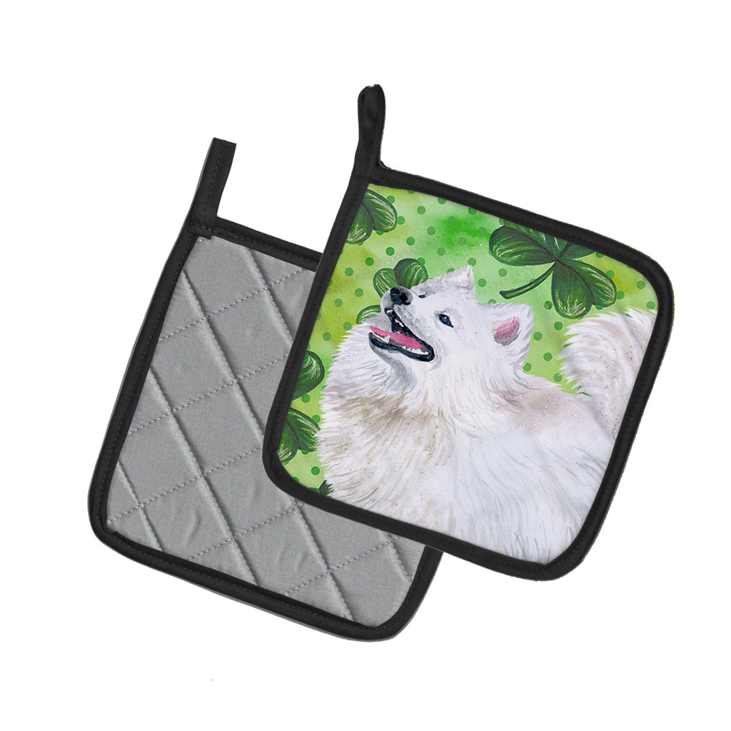 Samoyed St Patrick's Pot Holder Set of 2 Heat Resistant Quilted Hot Pads 7.5 x 7.5 Inch, Insulated Kitchen Trivets for Cooking & Baking